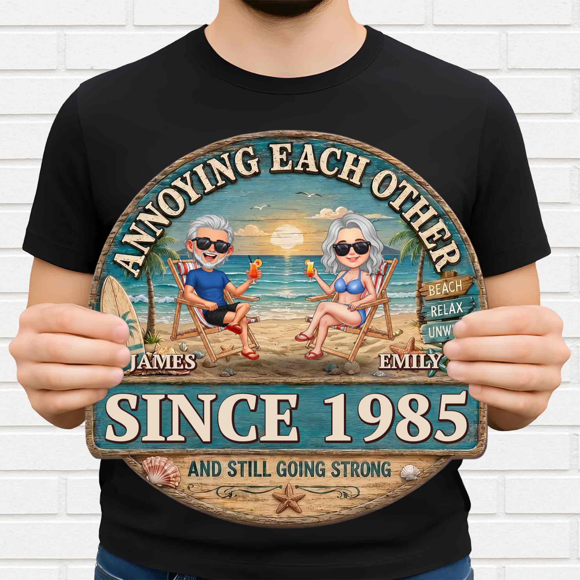 Personalized Beach Couple Art Custom Shaped Wood Sign Gift Wood Sign GradoCreations
