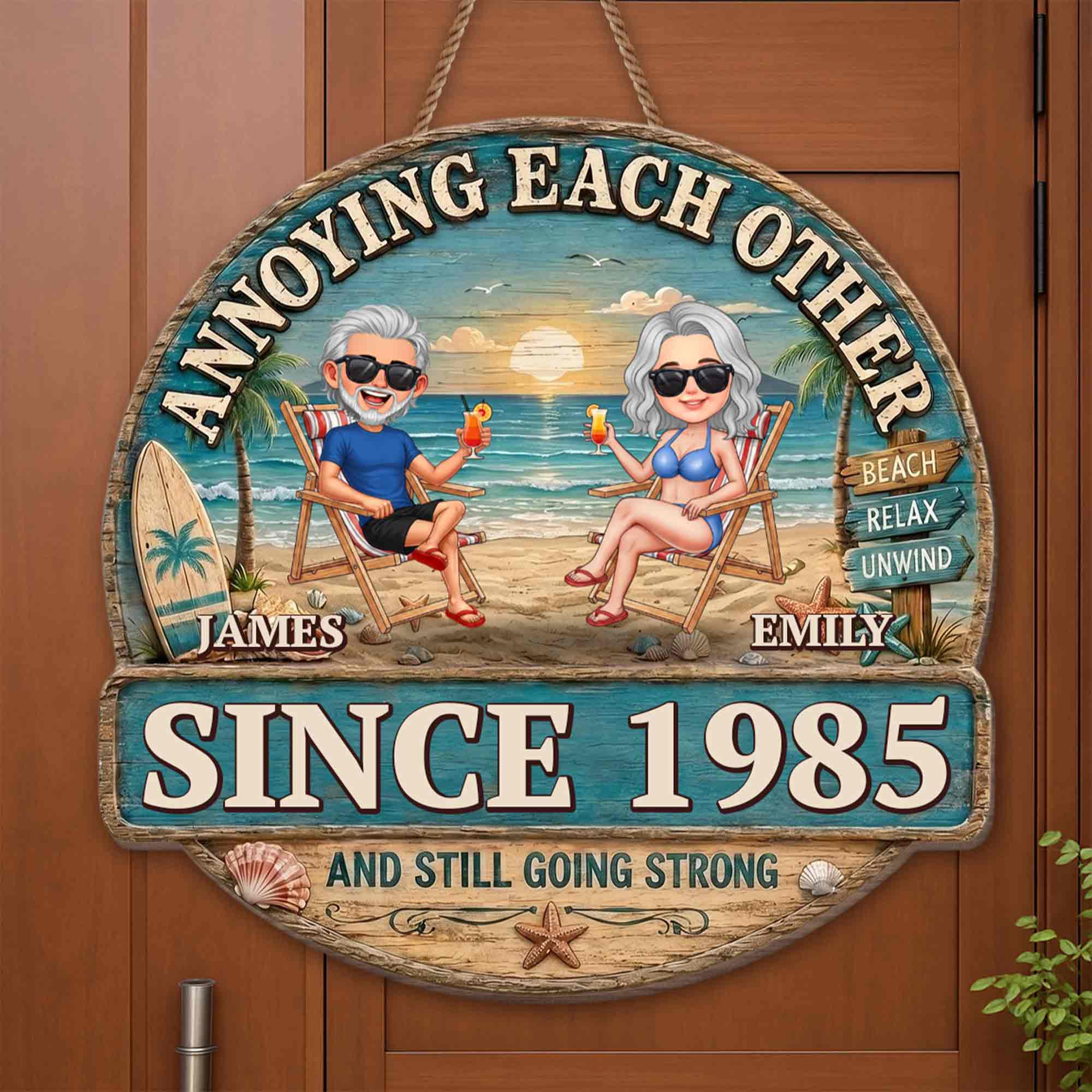 Personalized Beach Couple Art Custom Shaped Wood Sign Gift Wood Sign GradoCreations