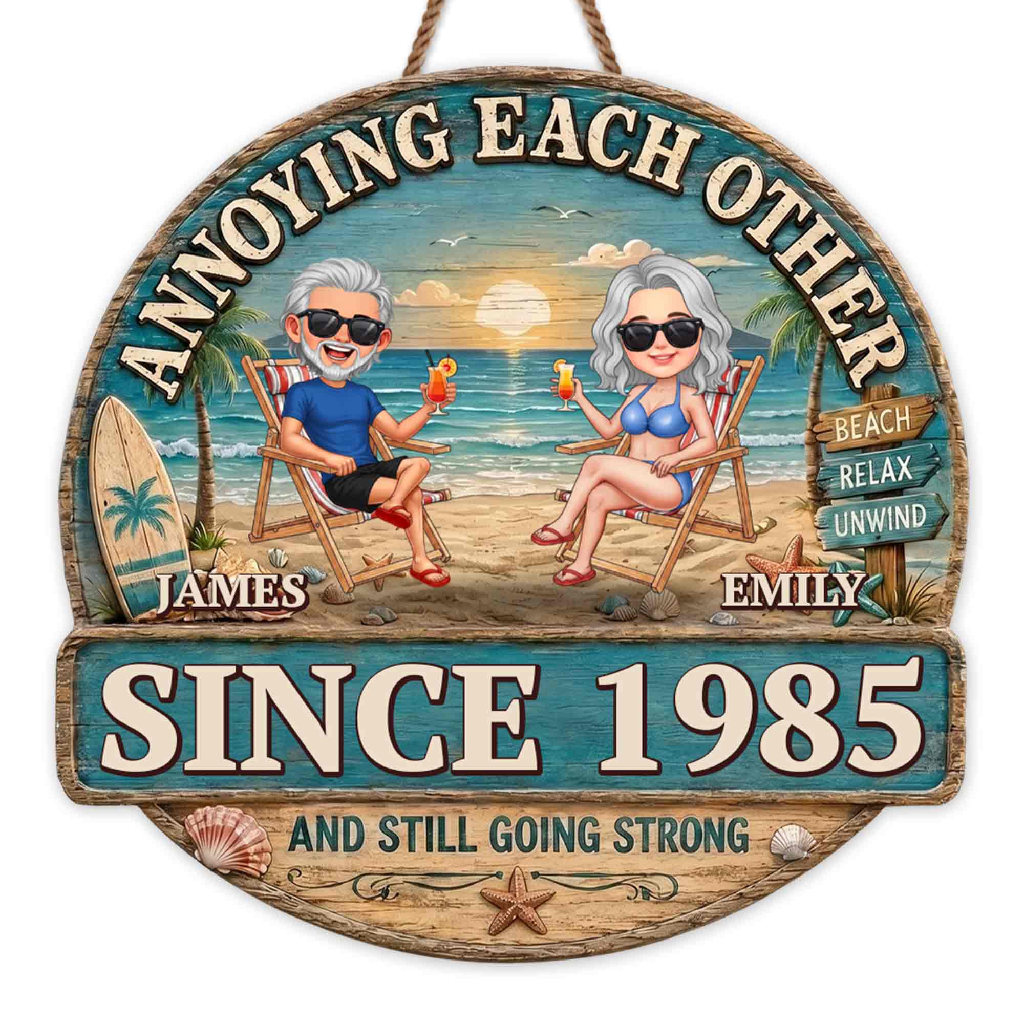 Personalized Beach Couple Art Custom Shaped Wood Sign Gift Wood Sign GradoCreations