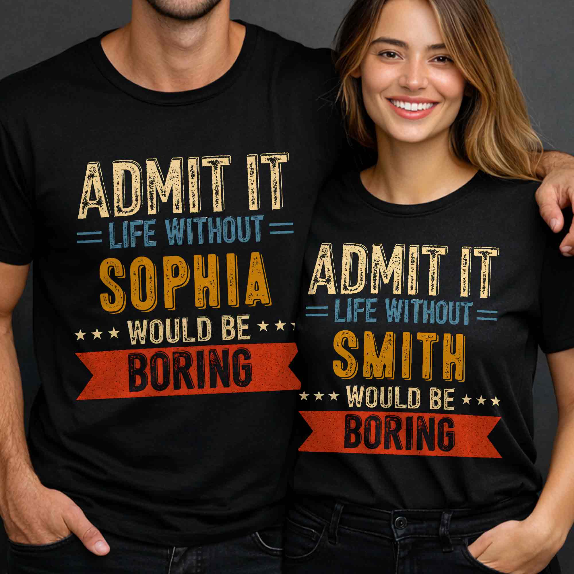 Personalized Vintage Banner Custom T-Shirt Hoodie Gift for Couple Shirt GradoCreations