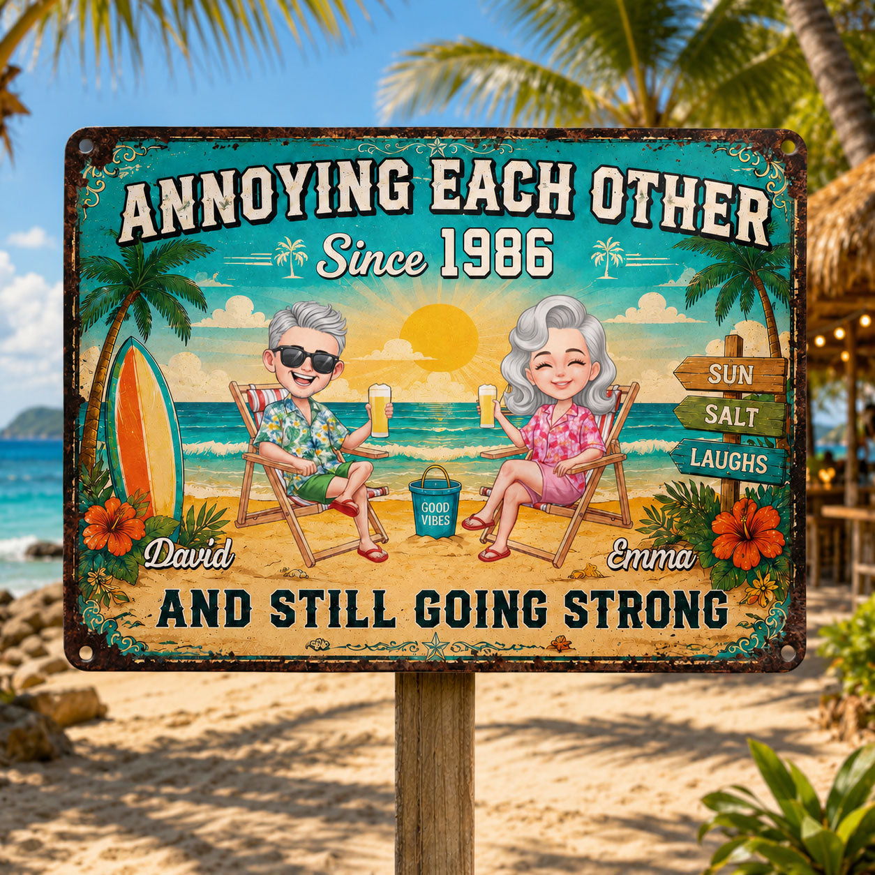 Personalized Metal Sign for Couples Custom Names Beach Decor Metal Sign GradoCreations