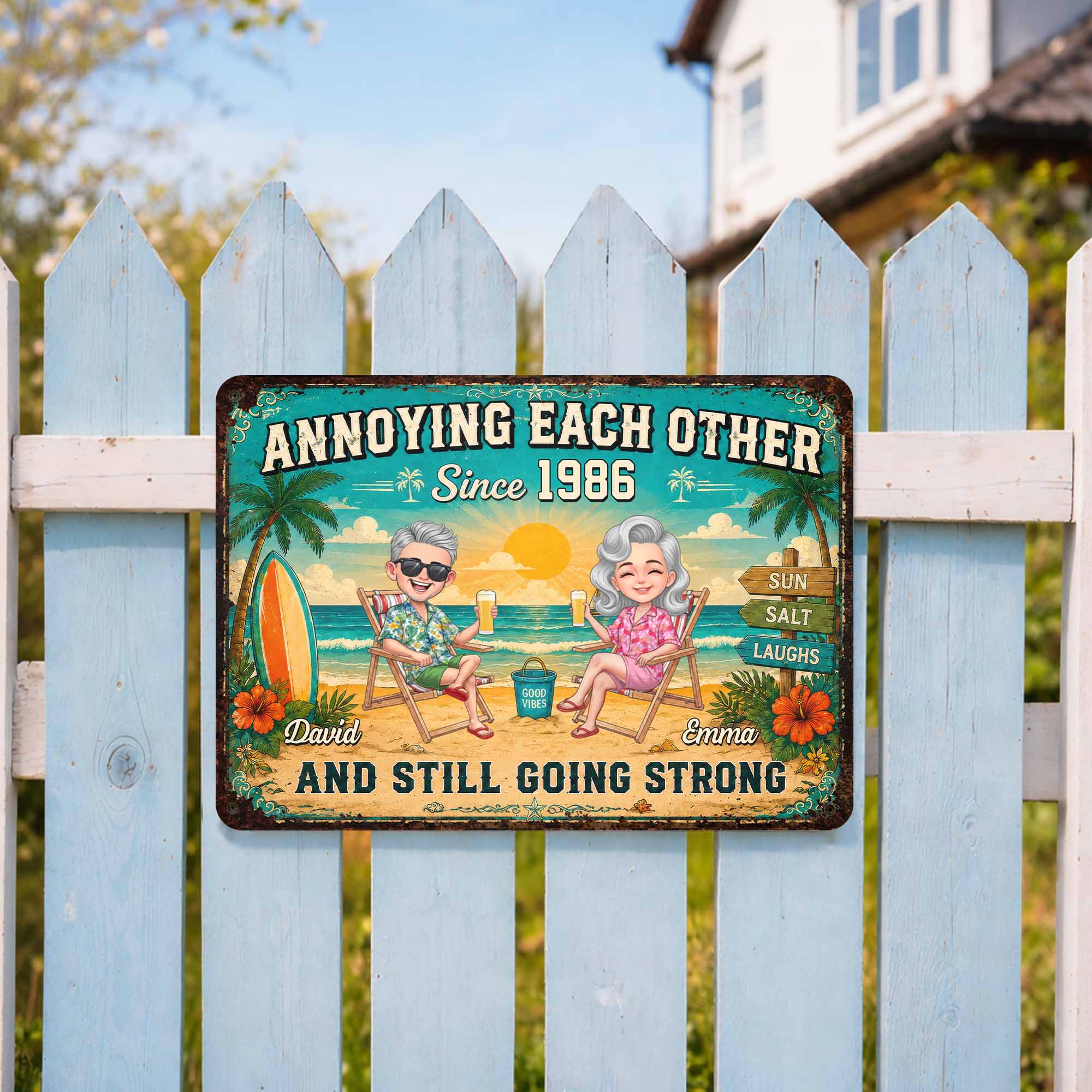 Personalized Metal Sign for Couples Custom Names Beach Decor Metal Sign GradoCreations