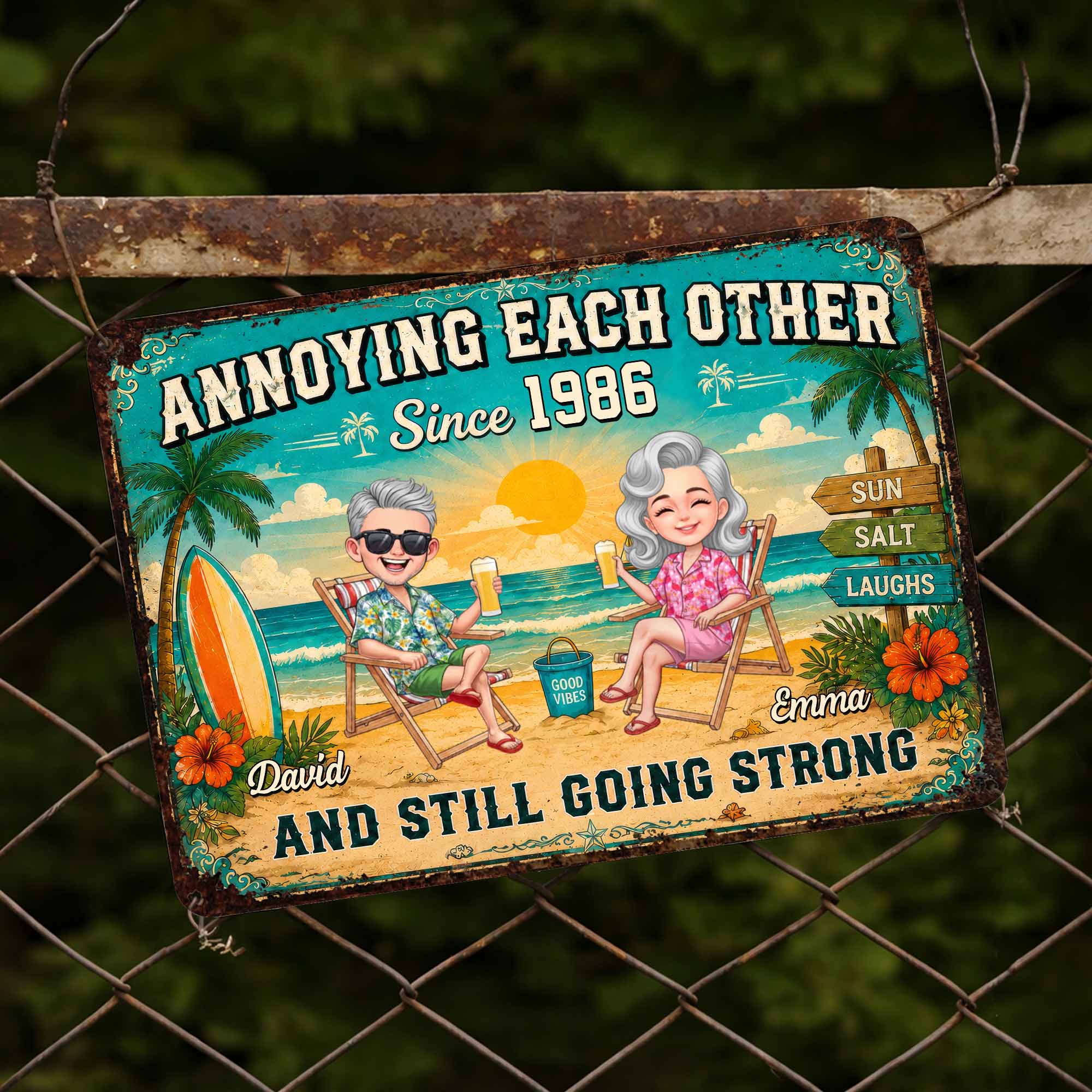 Personalized Metal Sign for Couples Custom Names Beach Decor Metal Sign GradoCreations