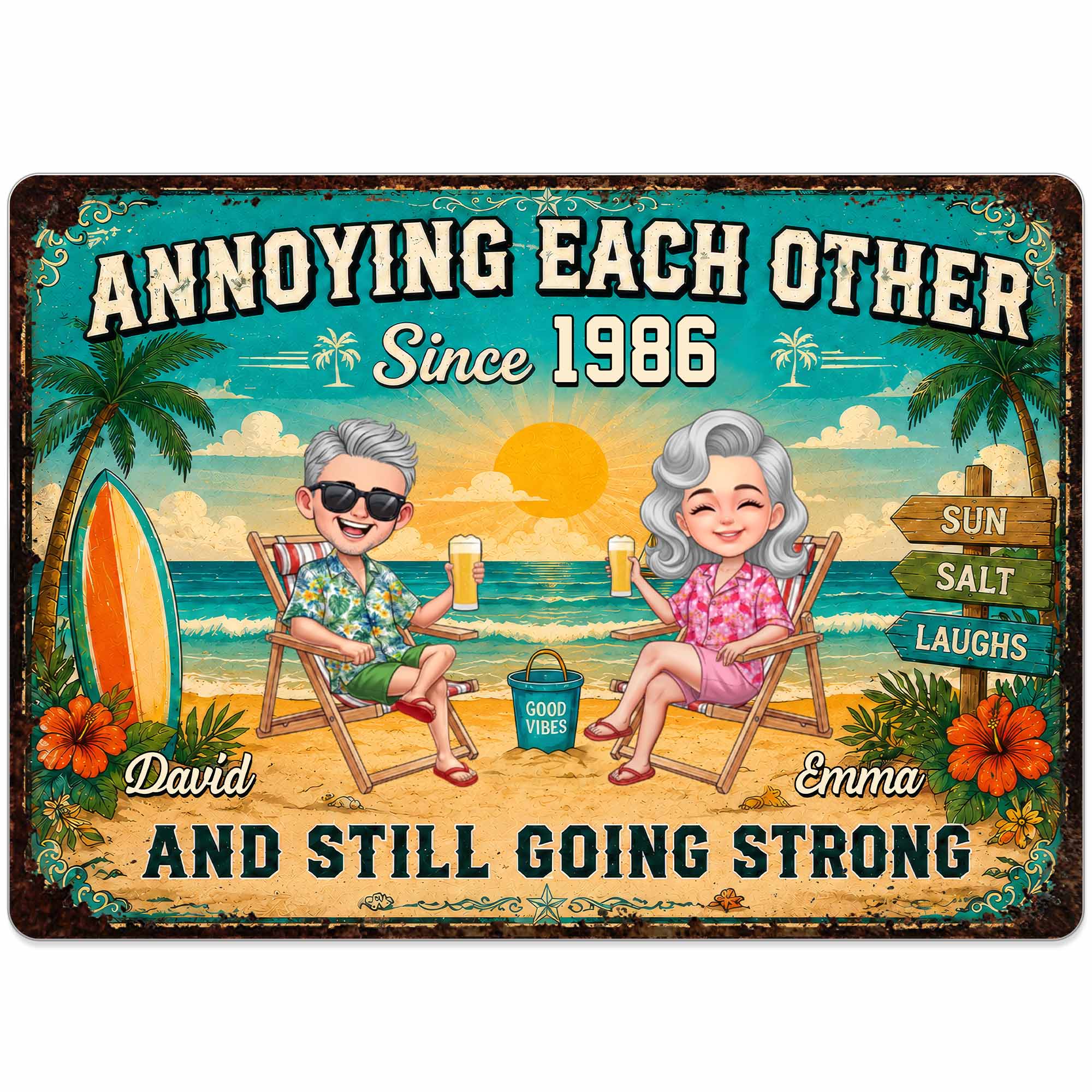 Personalized Metal Sign for Couples Custom Names Beach Decor Metal Sign GradoCreations
