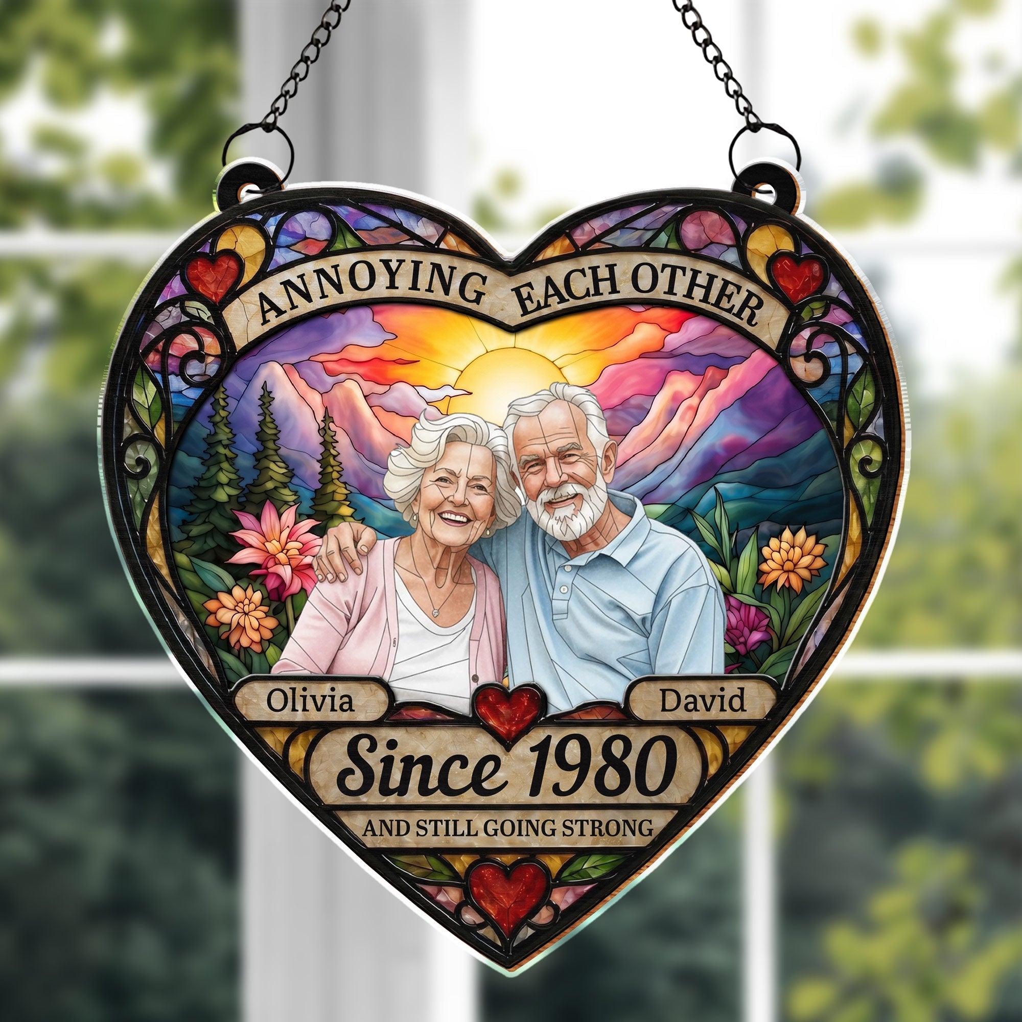 Personalized Heart Sunset Suncatcher Custom Couple Gift Suncatcher GradoCreations