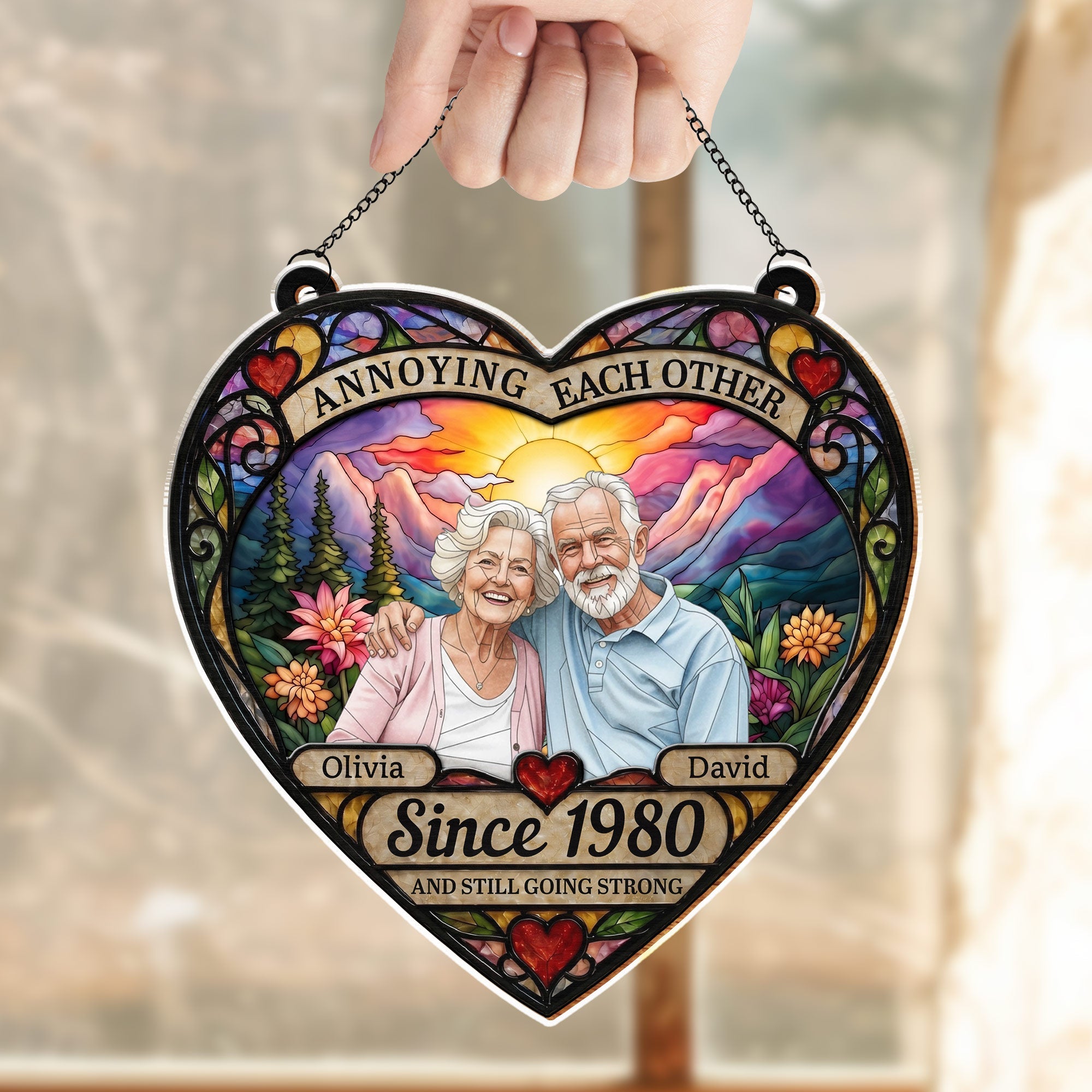Personalized Heart Sunset Suncatcher Custom Couple Gift Suncatcher GradoCreations