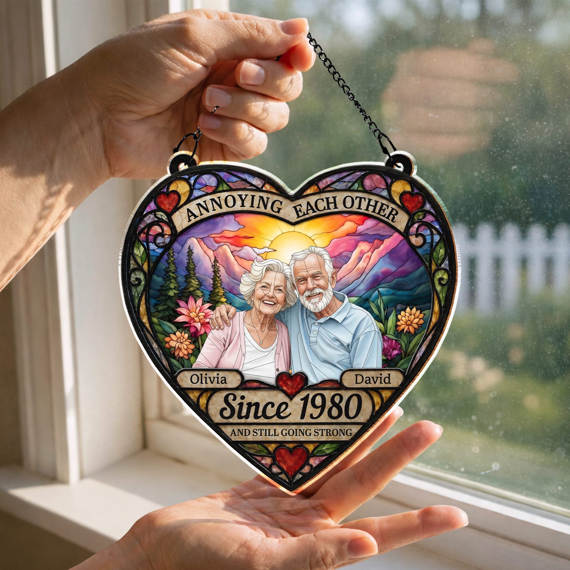 Personalized Heart Sunset Suncatcher Custom Couple Gift Suncatcher GradoCreations