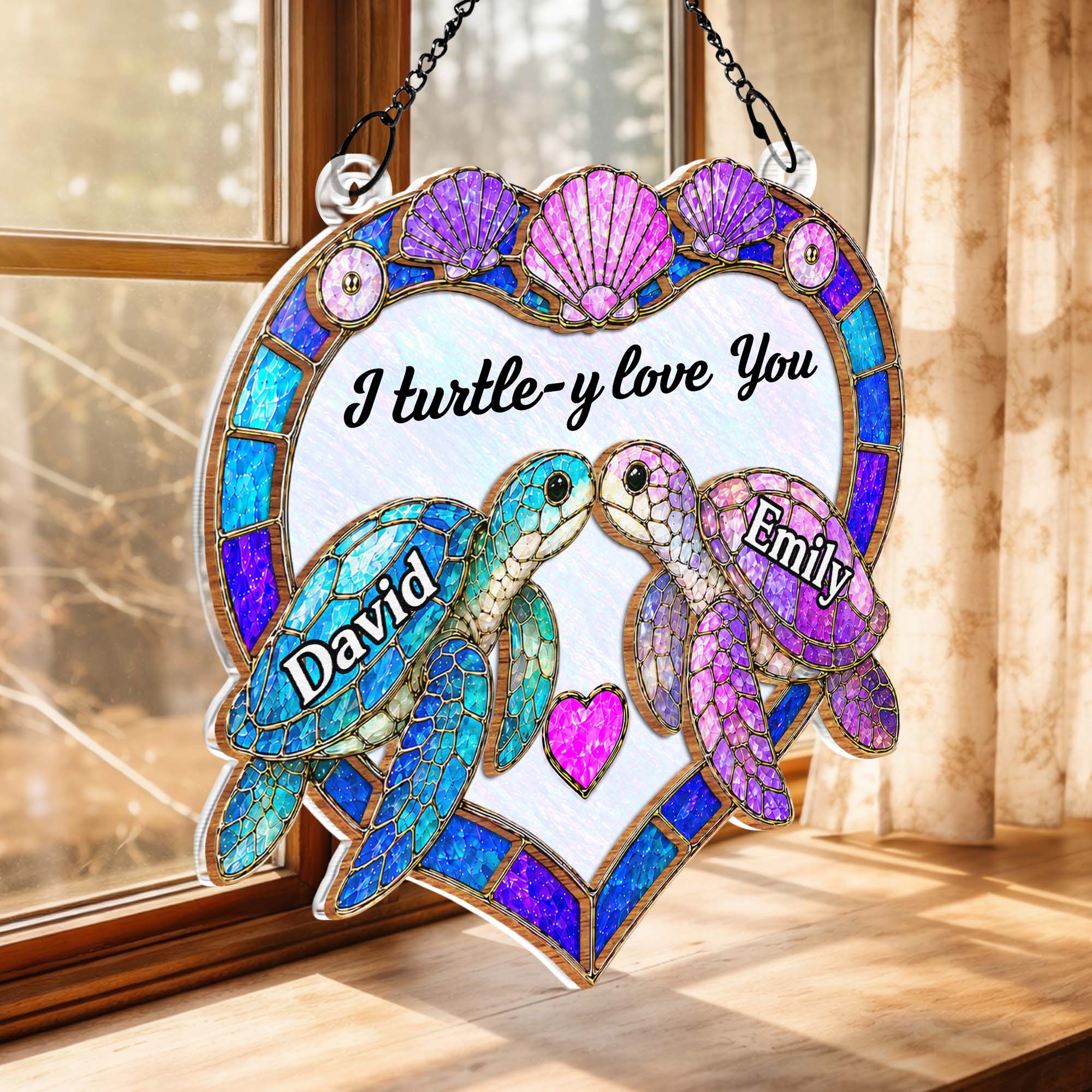 Personalized Sea Turtle Suncatcher Custom Gift for Couples Suncatcher GradoCreations