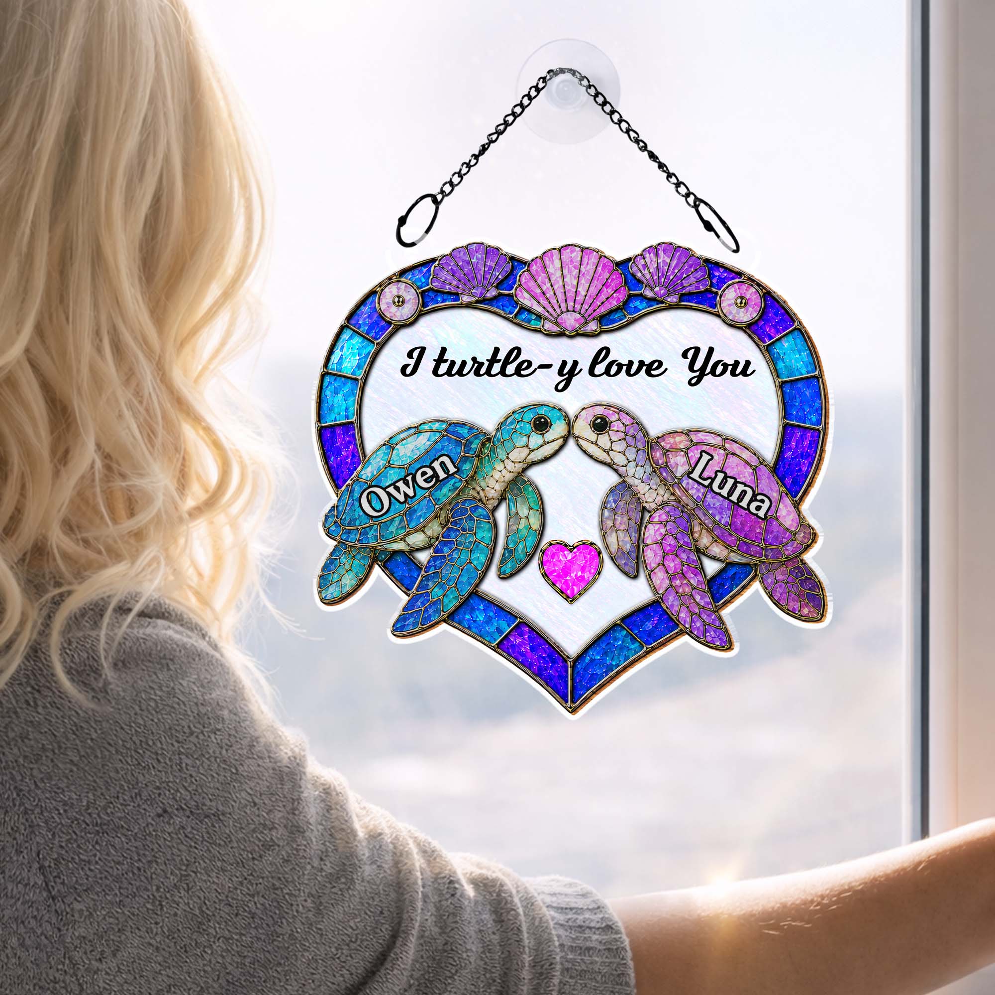 Personalized Sea Turtle Suncatcher Custom Gift for Couples Suncatcher GradoCreations