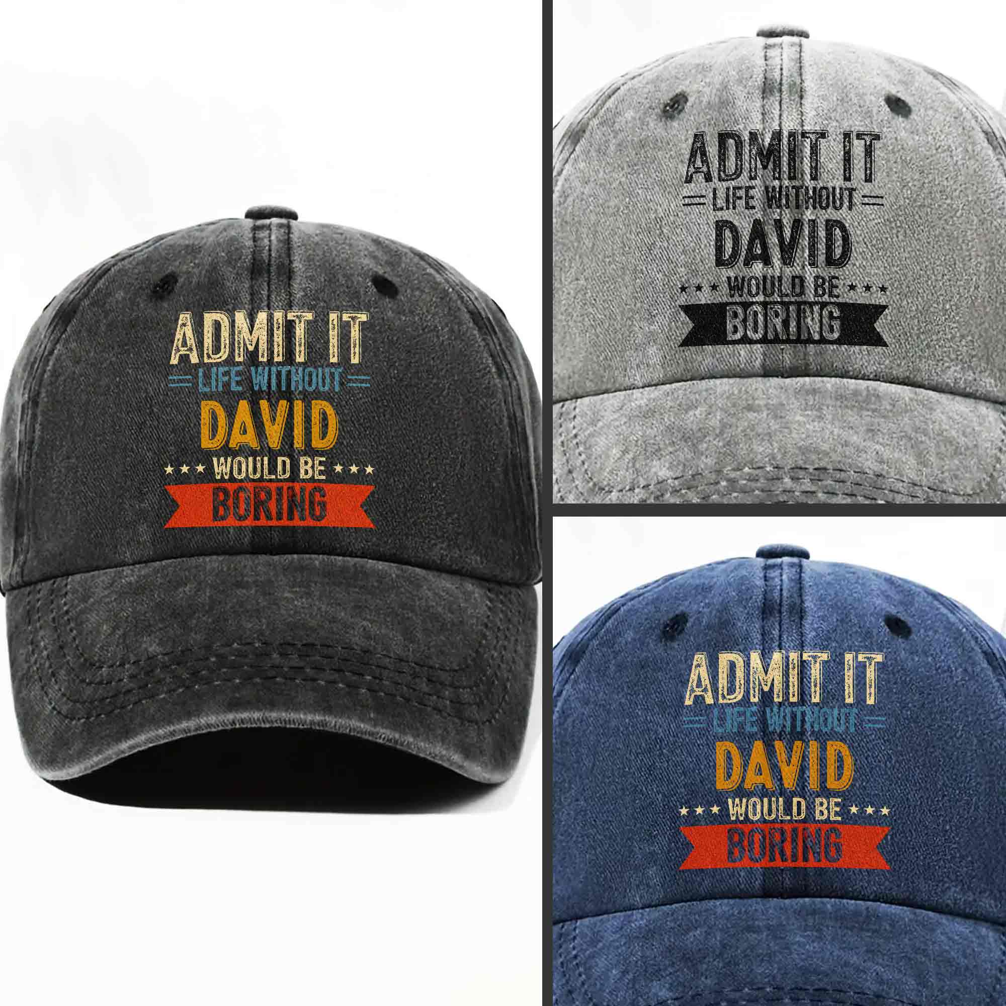 Personalized Washed Denim Cap Custom Name Gift for Him Washed Denim Cap GradoCreations