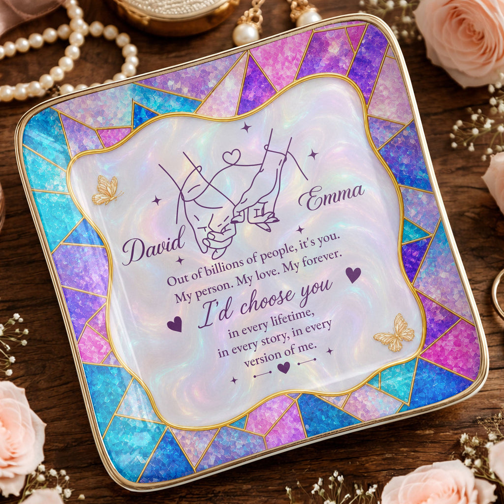Personalized Stained Glass Jewelry Dish Custom Gift for Couple