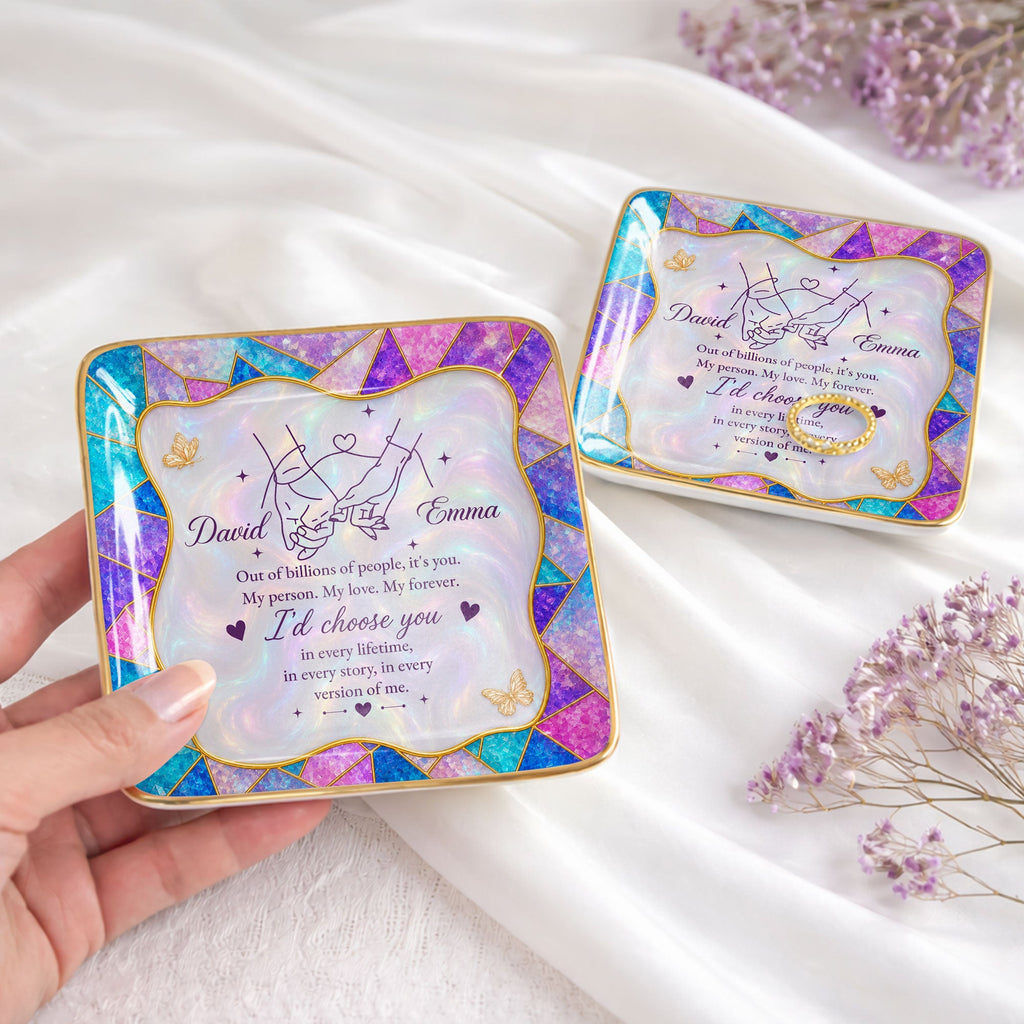 Personalized Stained Glass Jewelry Dish Custom Gift for Couple