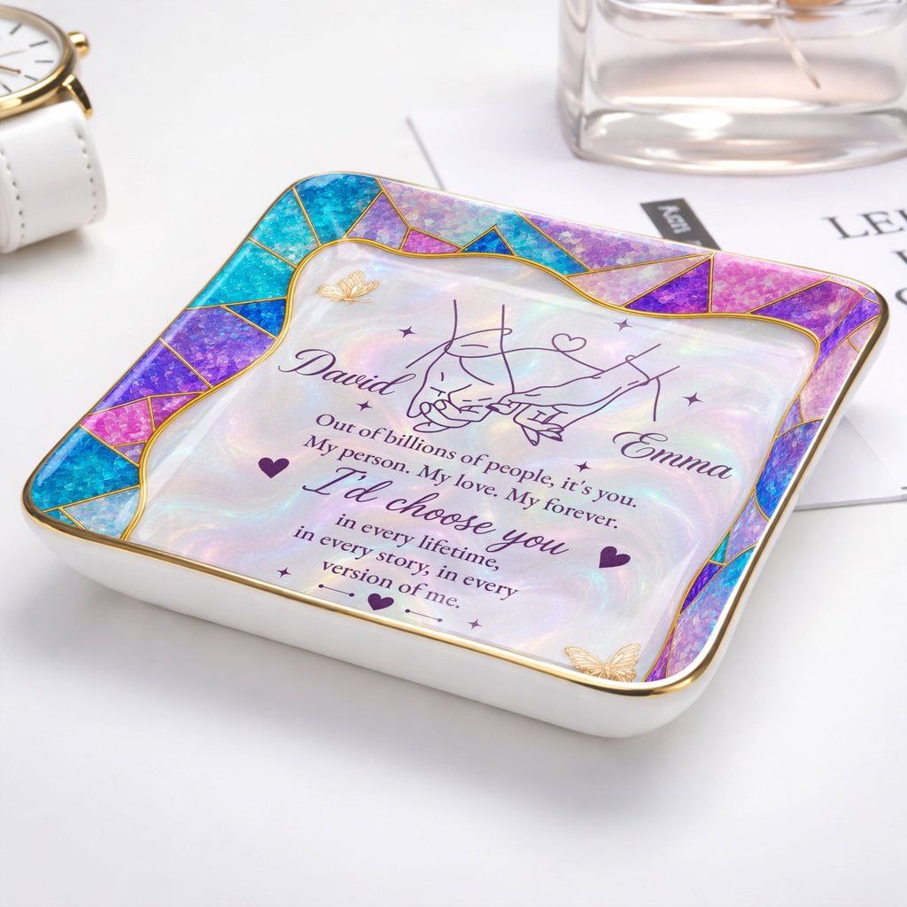 Personalized Stained Glass Jewelry Dish Custom Gift for Couple