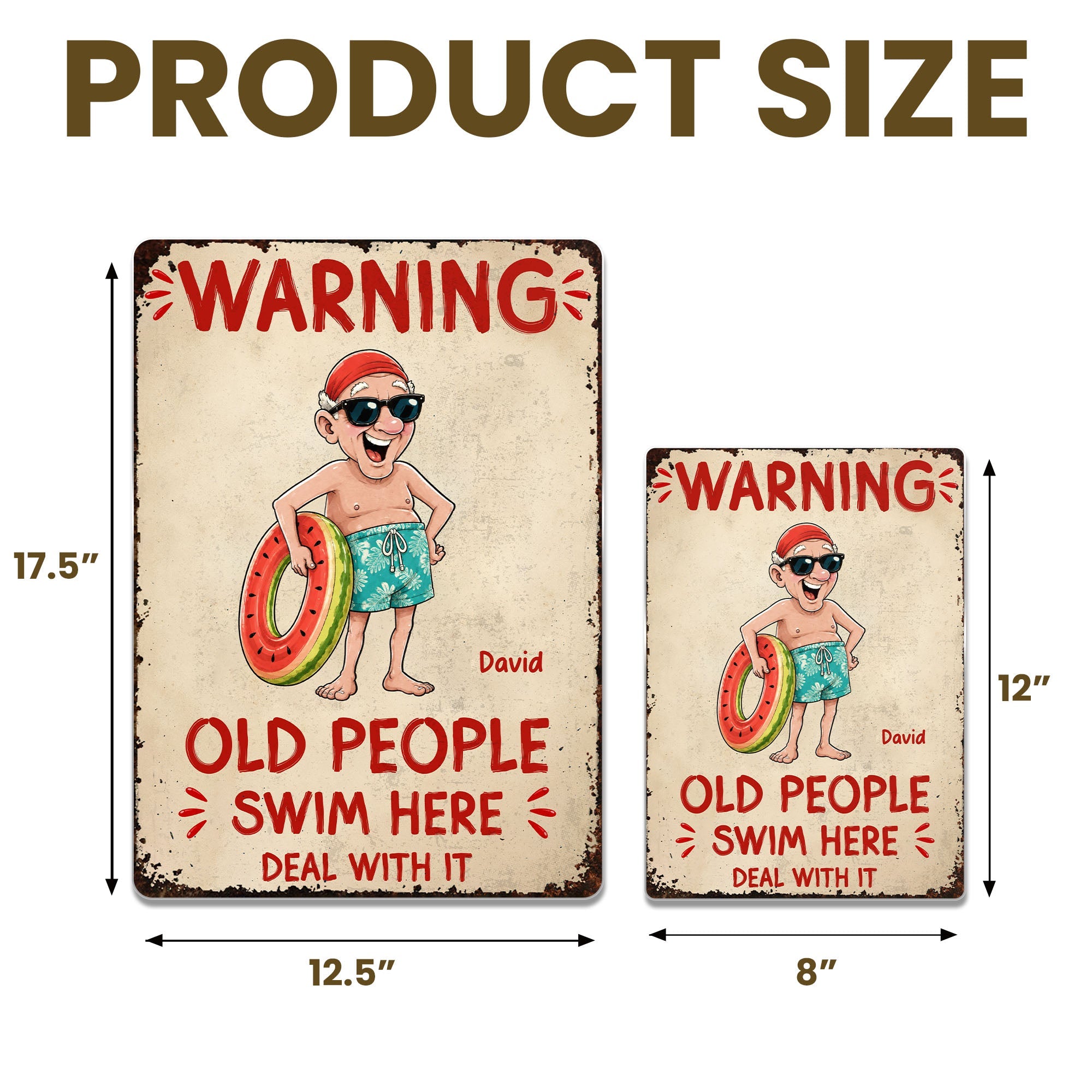 Personalized Metal Sign Custom Name Warning Old People Swim Here Gift for Dad Metal Sign GradoCreations