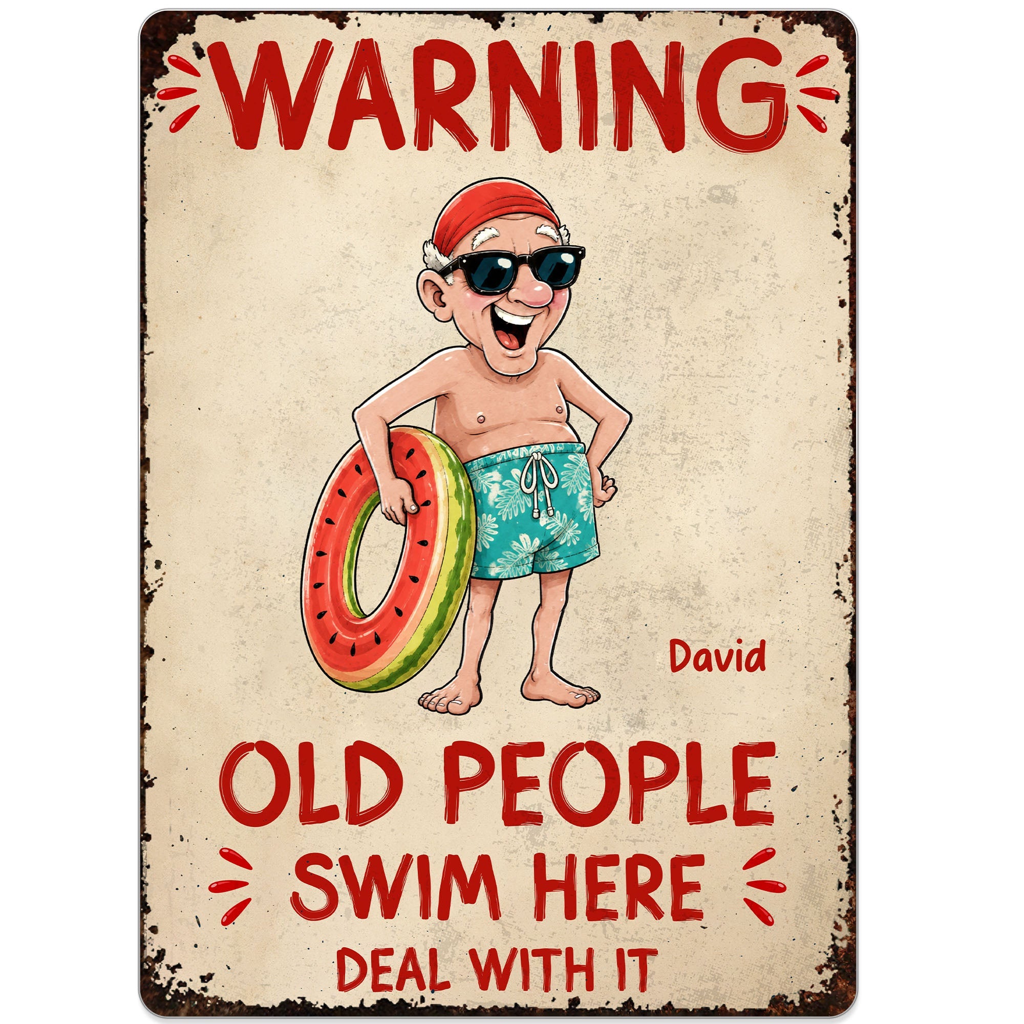 Personalized Metal Sign Custom Name Warning Old People Swim Here Gift for Dad Metal Sign GradoCreations