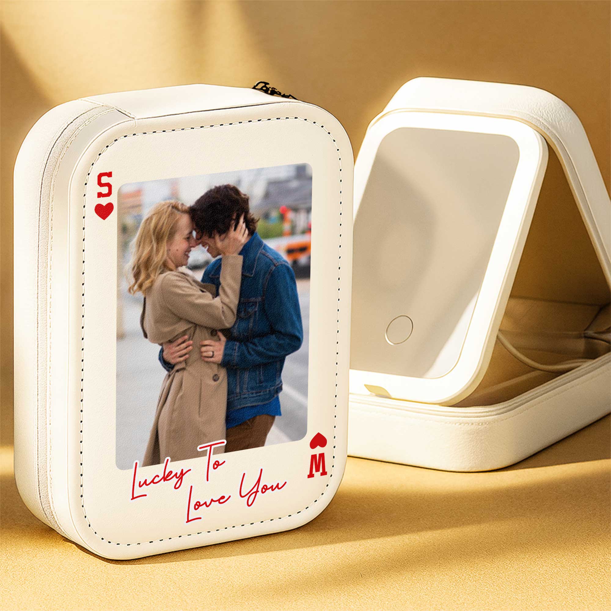 Personalized LED Mirror Jewelry Box Custom Name Gift for Couples Jewelry Box With LED Mirror GradoCreations