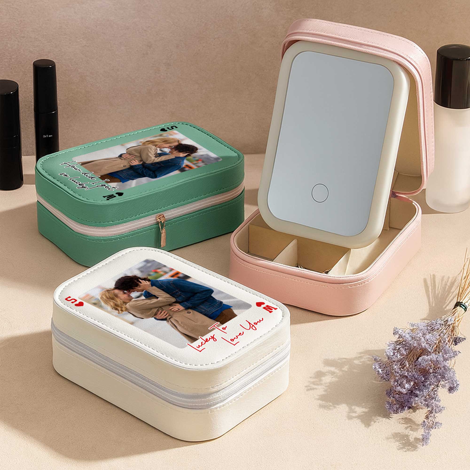 Personalized LED Mirror Jewelry Box Custom Name Gift for Couples Jewelry Box With LED Mirror GradoCreations