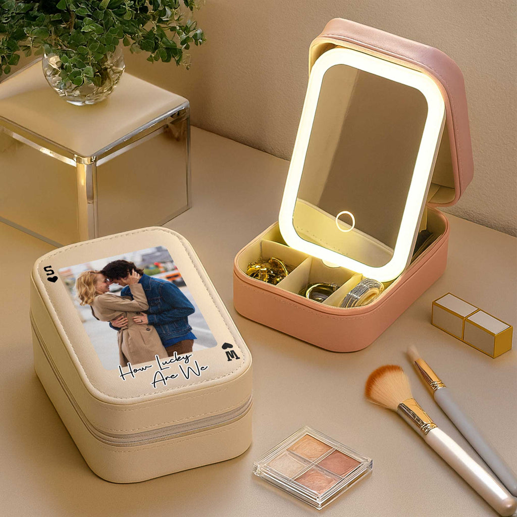 Personalized LED Mirror Jewelry Box Custom Name Gift for Couples Jewelry Box With LED Mirror GradoCreations