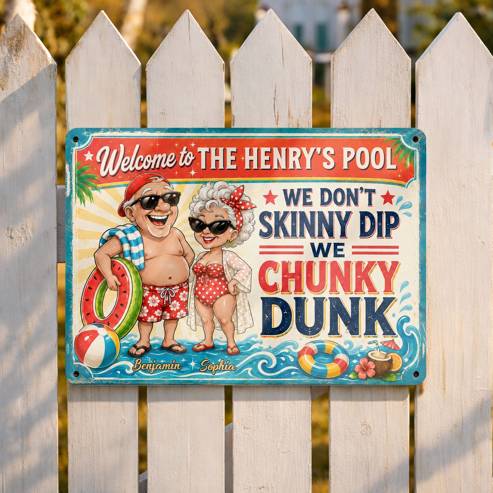 Personalized Metal Sign Welcome to Our Pool Custom Name Gift for Couple