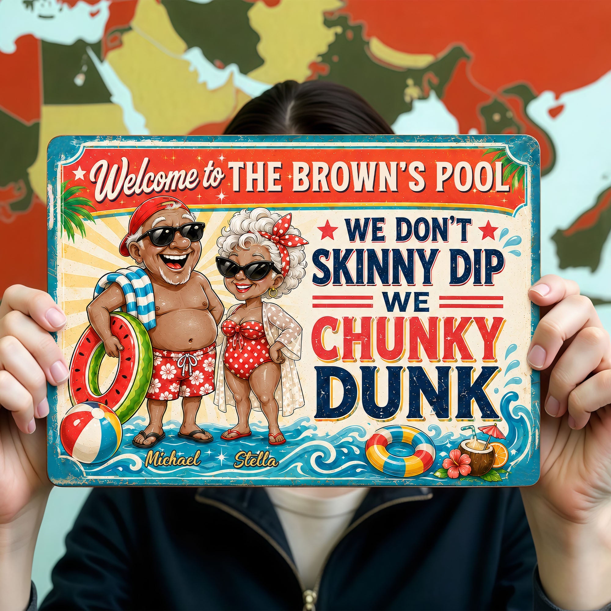 Personalized Metal Sign Welcome to Our Pool Custom Name Gift for Couple