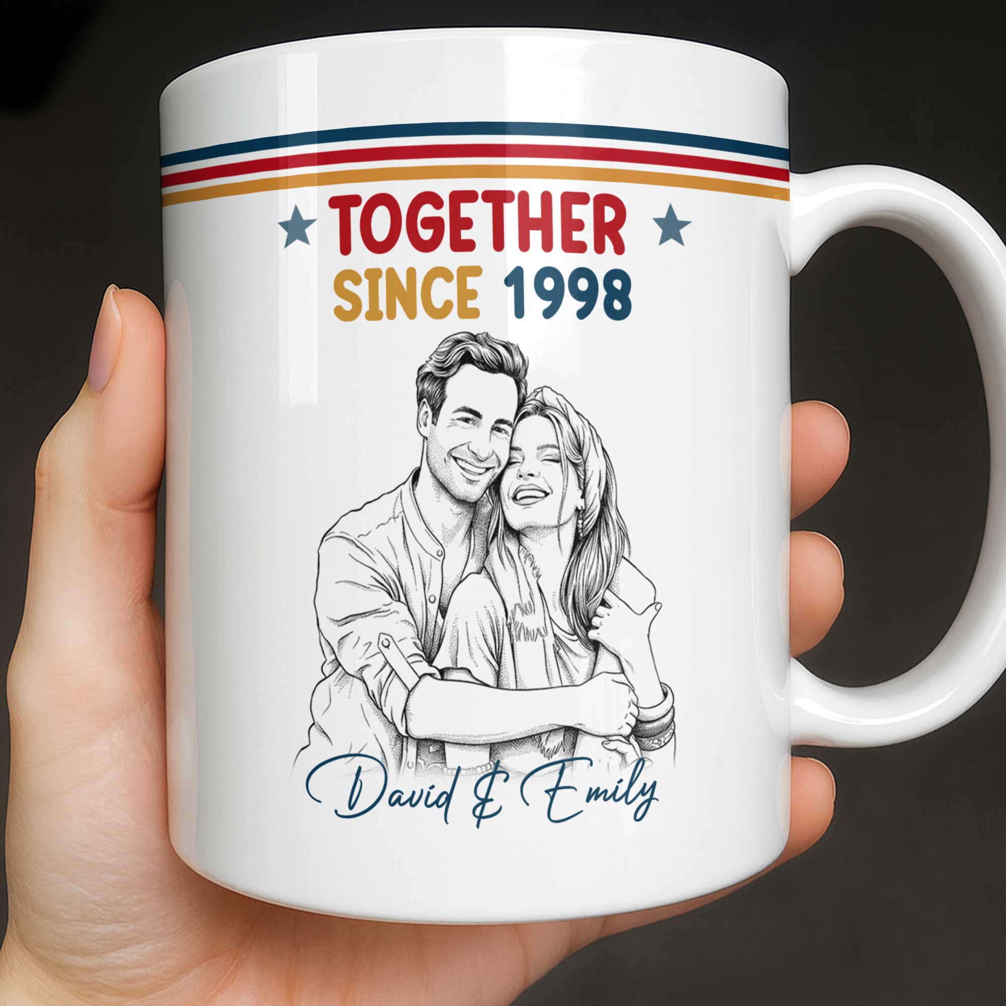 Personalized Retro Stripes Coffee Mug Custom Couple Gift Edge-to-edge Mug GradoCreations
