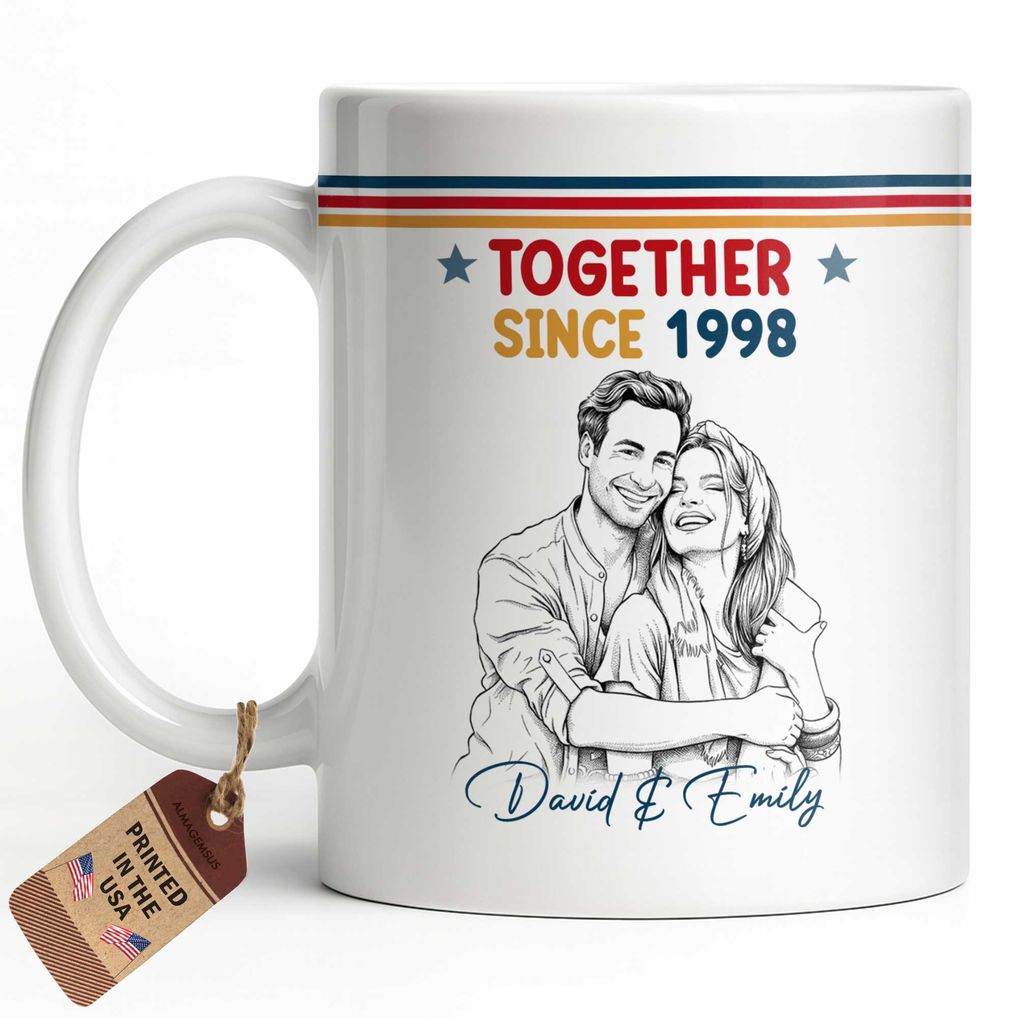 Personalized Retro Stripes Coffee Mug Custom Couple Gift Edge-to-edge Mug GradoCreations