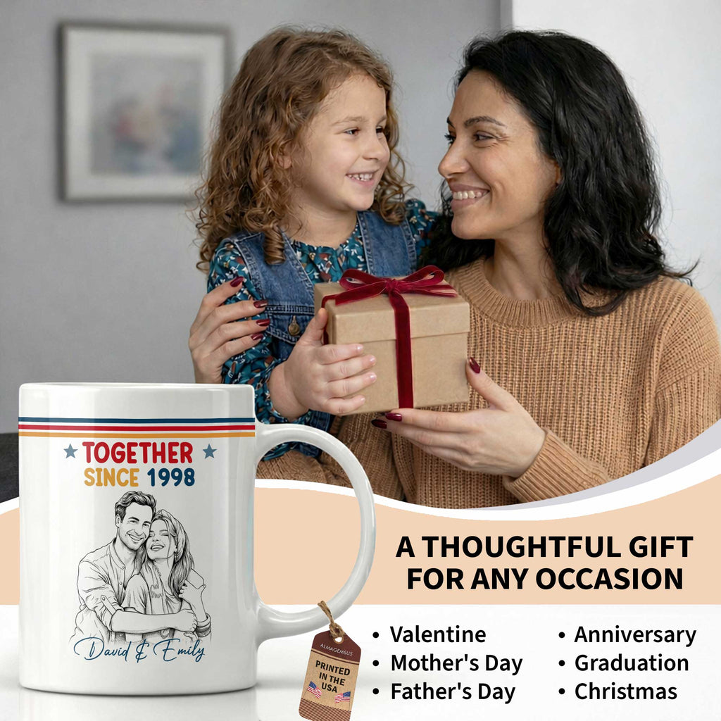 Personalized Retro Stripes Coffee Mug Custom Couple Gift Edge-to-edge Mug GradoCreations