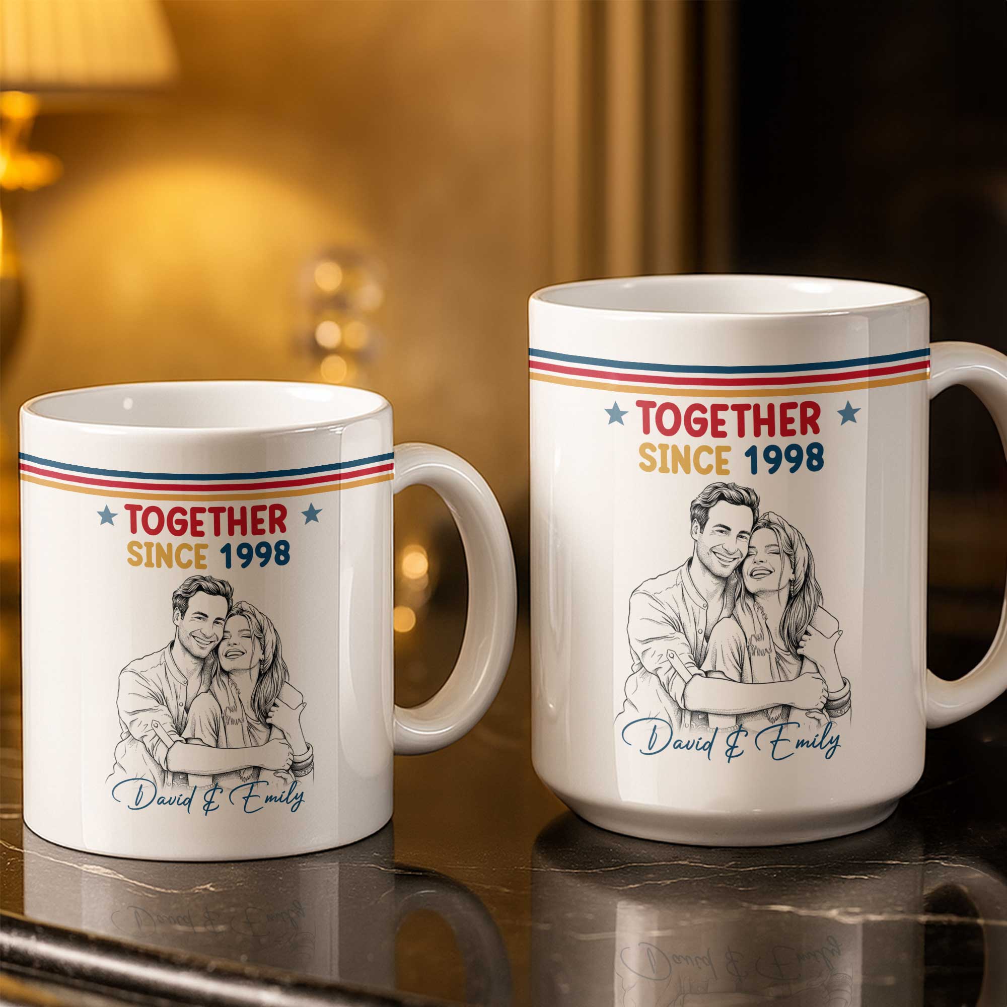 Personalized Retro Stripes Coffee Mug Custom Couple Gift Edge-to-edge Mug GradoCreations