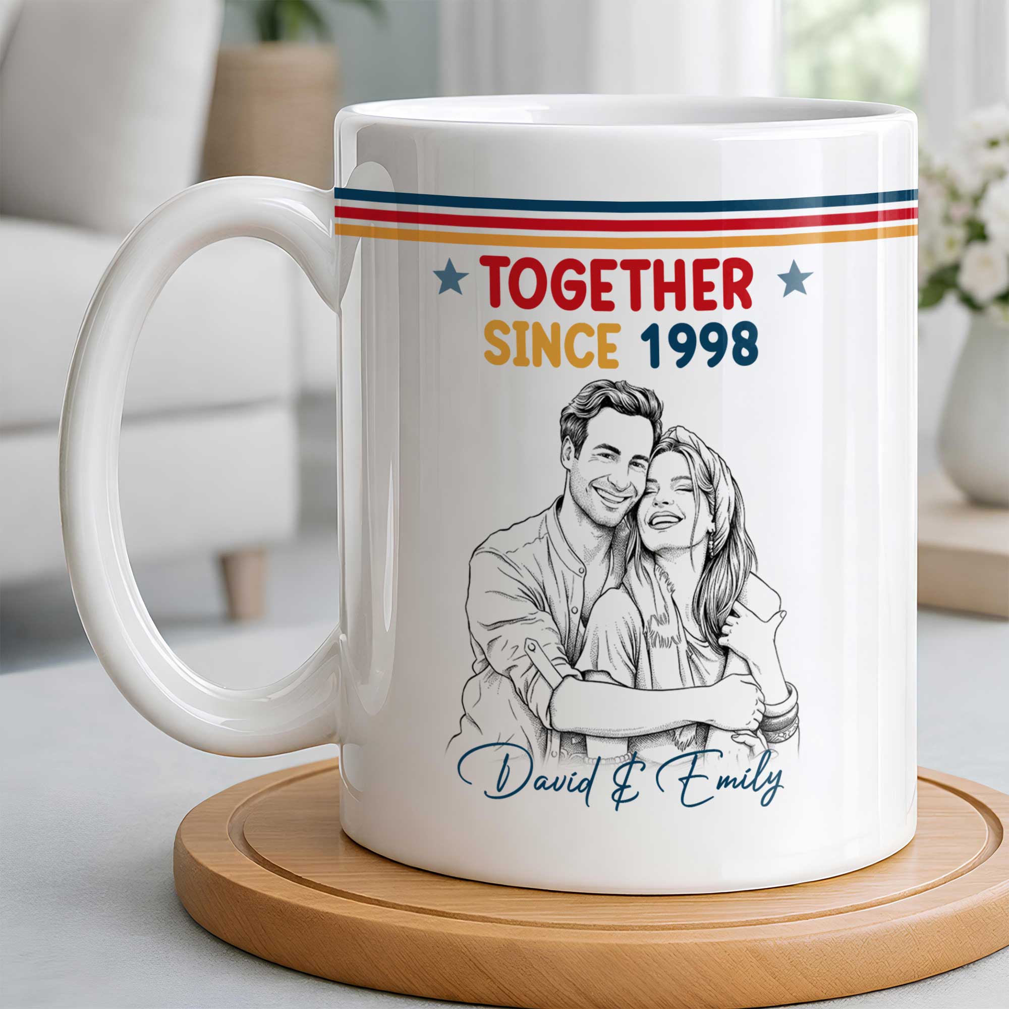 Personalized Retro Stripes Coffee Mug Custom Couple Gift Edge-to-edge Mug GradoCreations
