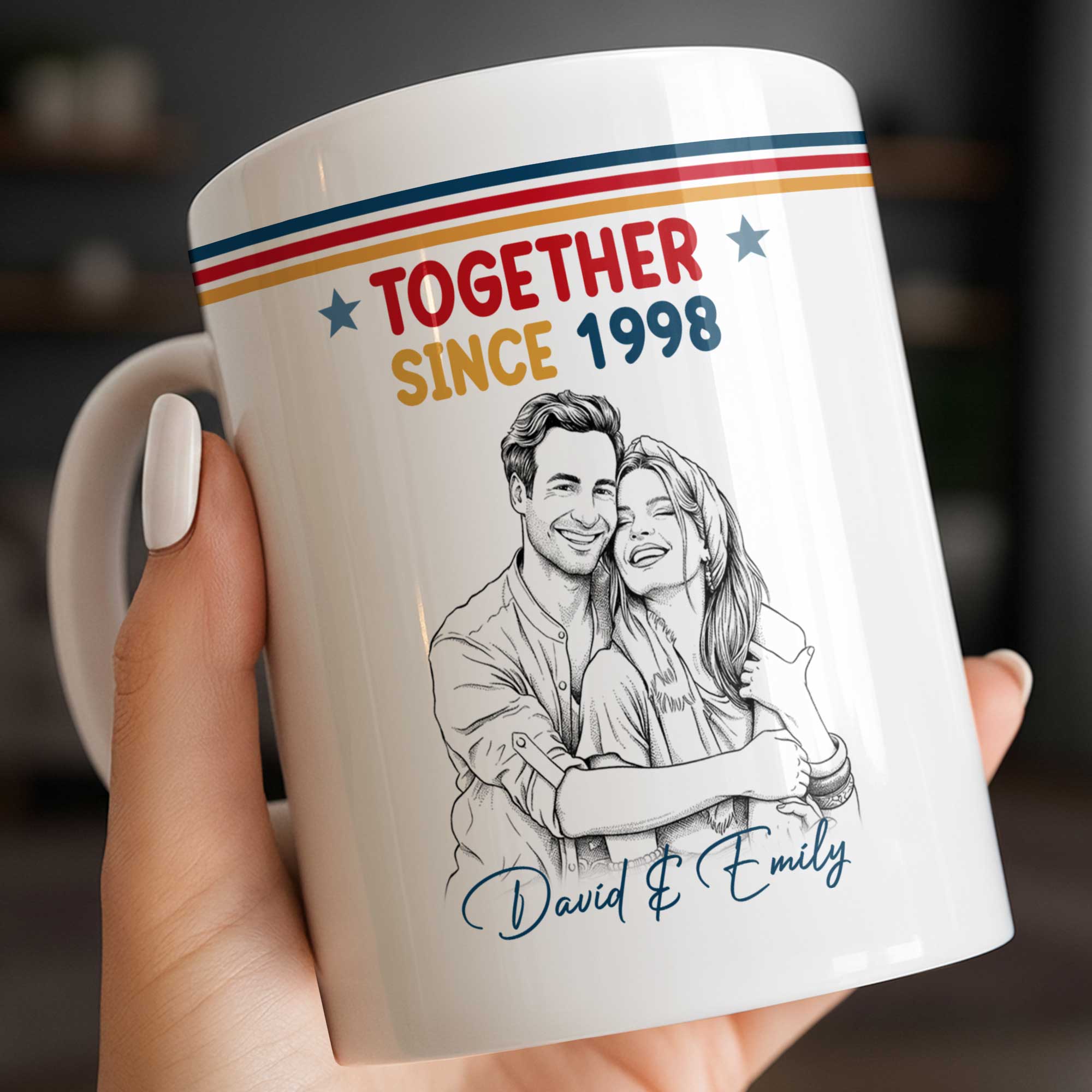 Personalized Retro Stripes Coffee Mug Custom Couple Gift Edge-to-edge Mug GradoCreations