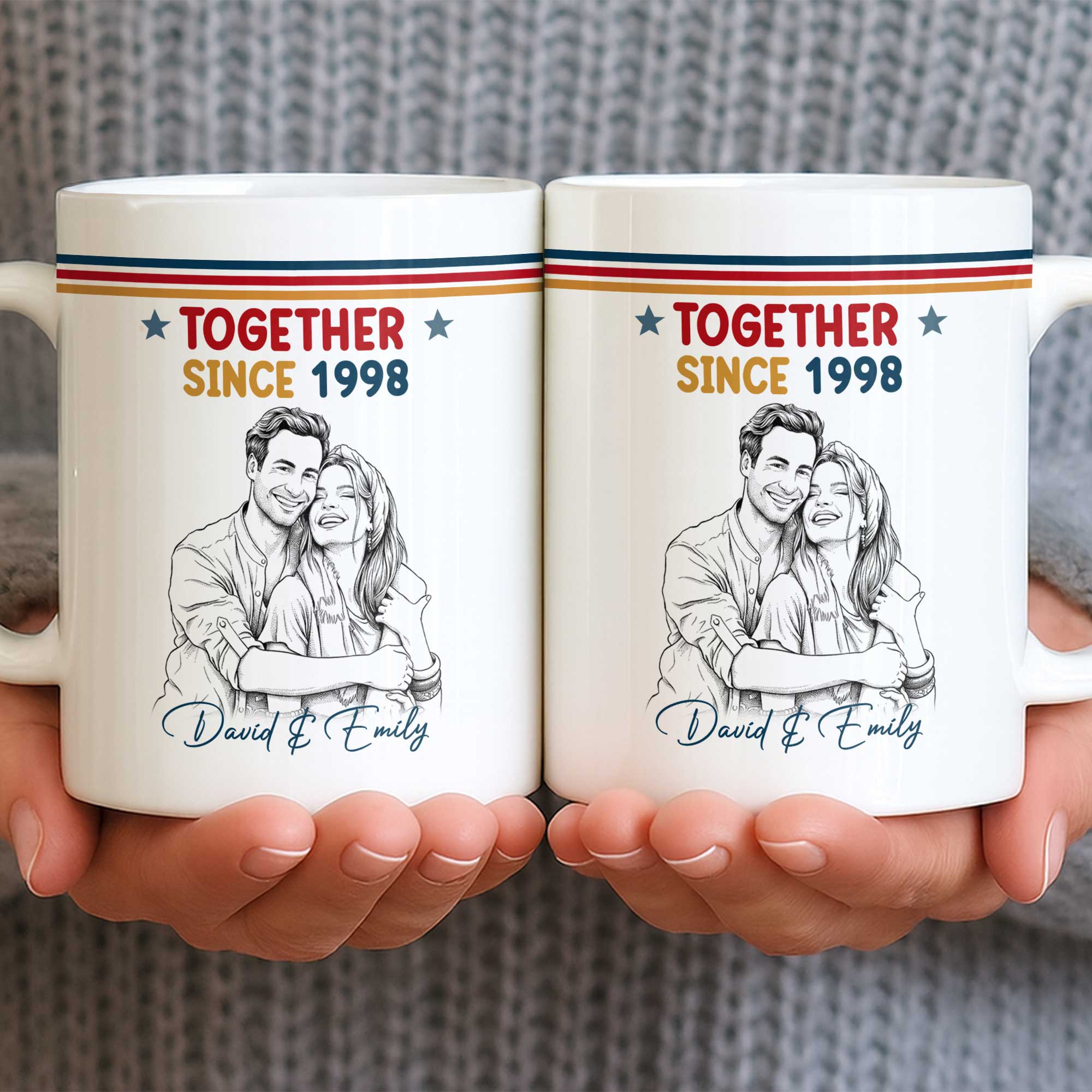 Personalized Retro Stripes Coffee Mug Custom Couple Gift Edge-to-edge Mug GradoCreations