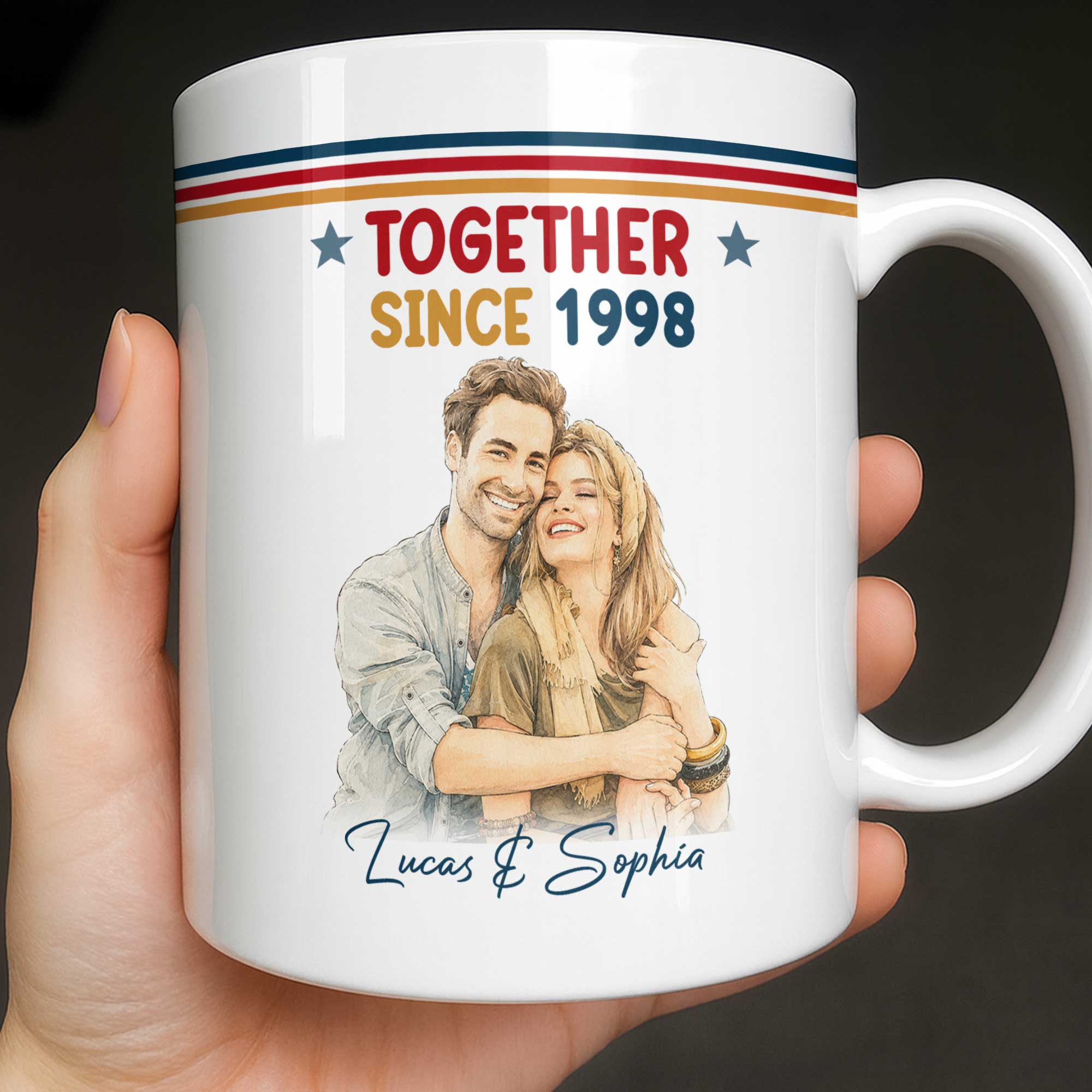 Personalized Retro Couple Portrait Coffee Mug Custom Art Gift Edge-to-edge Mug GradoCreations