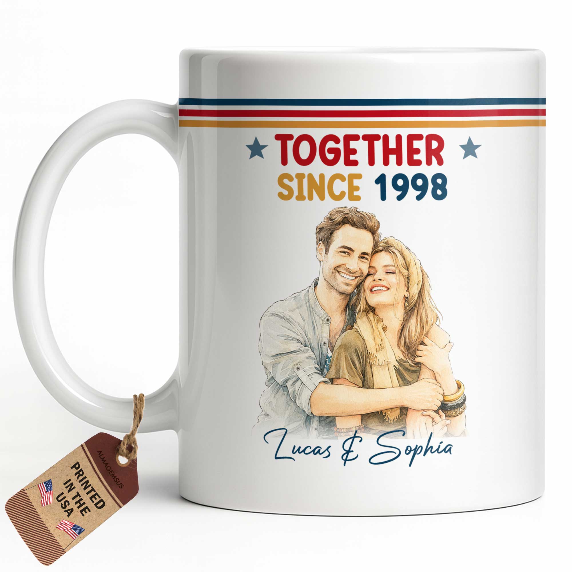 Personalized Retro Couple Portrait Coffee Mug Custom Art Gift Edge-to-edge Mug GradoCreations