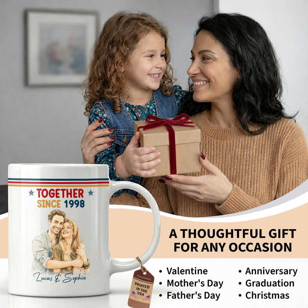 Personalized Retro Couple Portrait Coffee Mug Custom Art Gift Edge-to-edge Mug GradoCreations