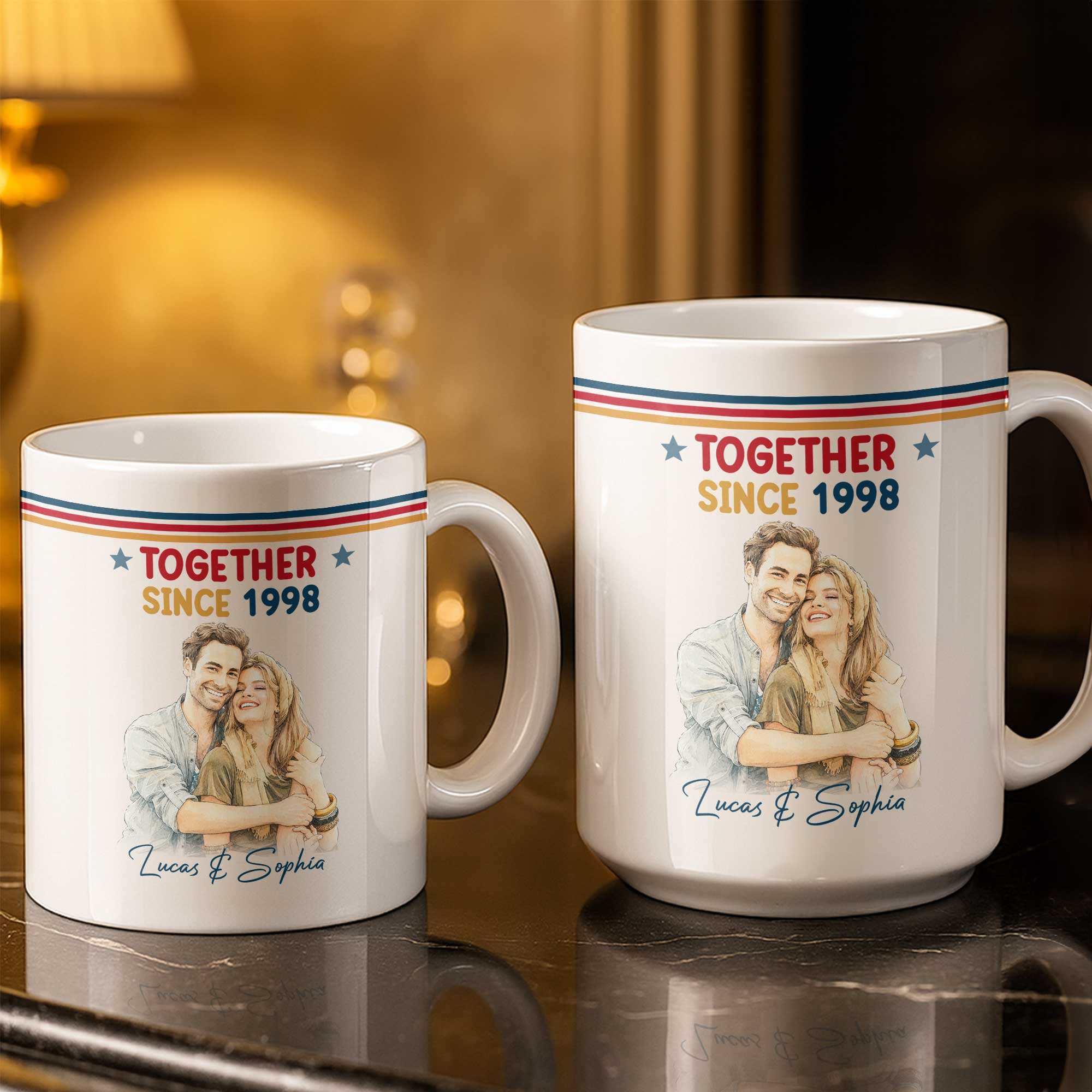 Personalized Retro Couple Portrait Coffee Mug Custom Art Gift Edge-to-edge Mug GradoCreations