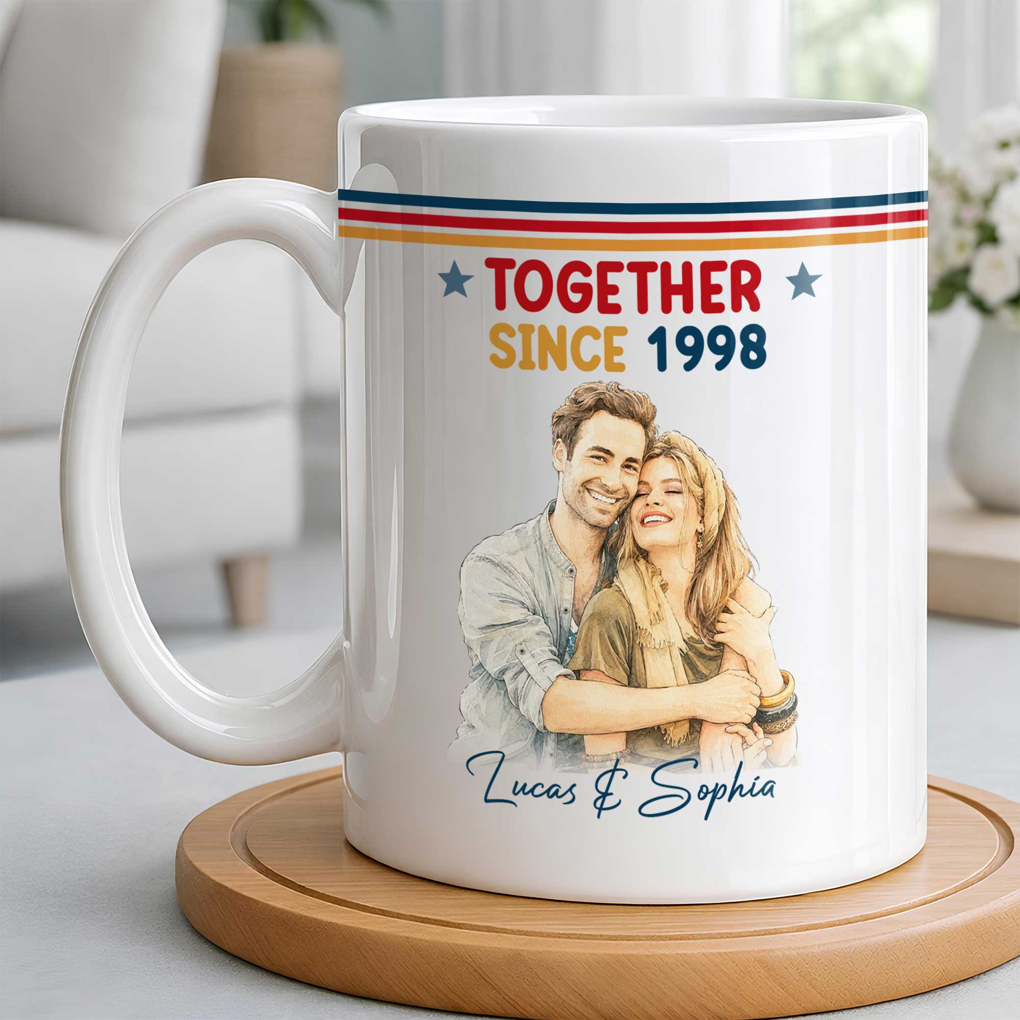 Personalized Retro Couple Portrait Coffee Mug Custom Art Gift Edge-to-edge Mug GradoCreations