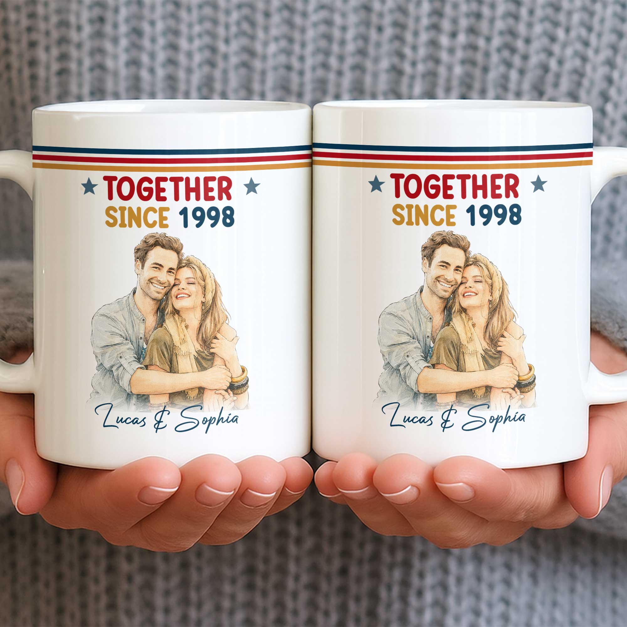 Personalized Retro Couple Portrait Coffee Mug Custom Art Gift Edge-to-edge Mug GradoCreations