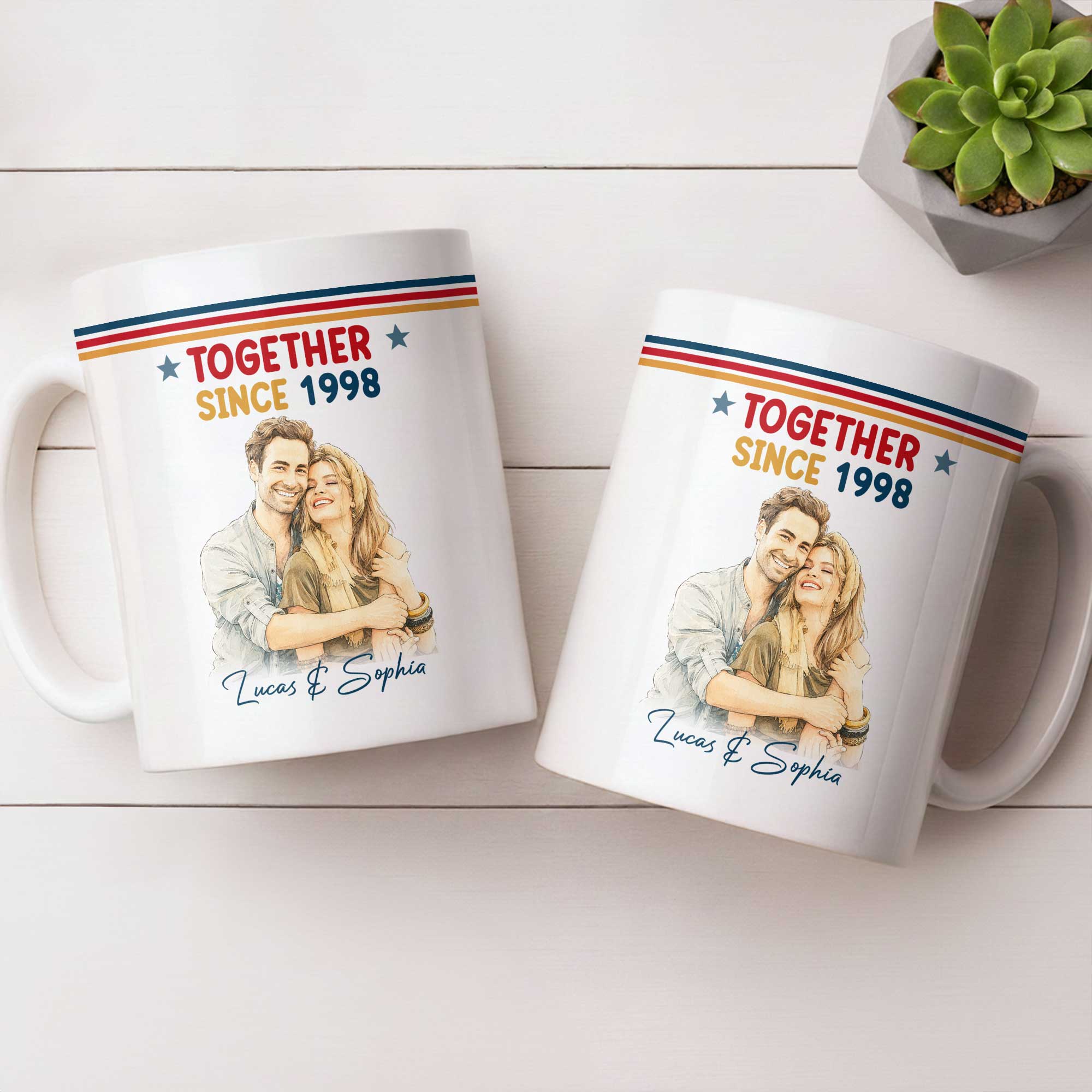 Personalized Retro Couple Portrait Coffee Mug Custom Art Gift Edge-to-edge Mug GradoCreations
