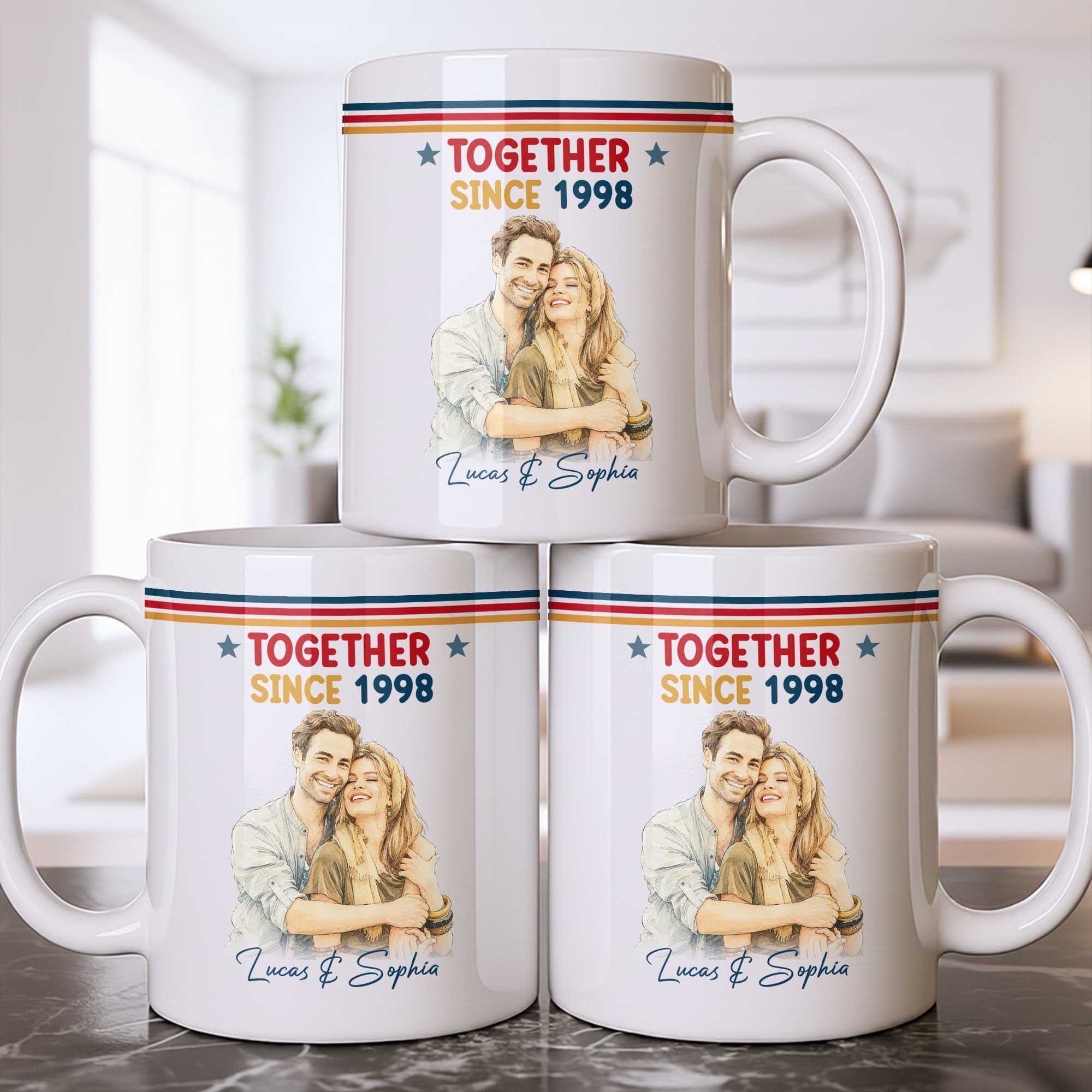 Personalized Retro Couple Portrait Coffee Mug Custom Art Gift Edge-to-edge Mug GradoCreations