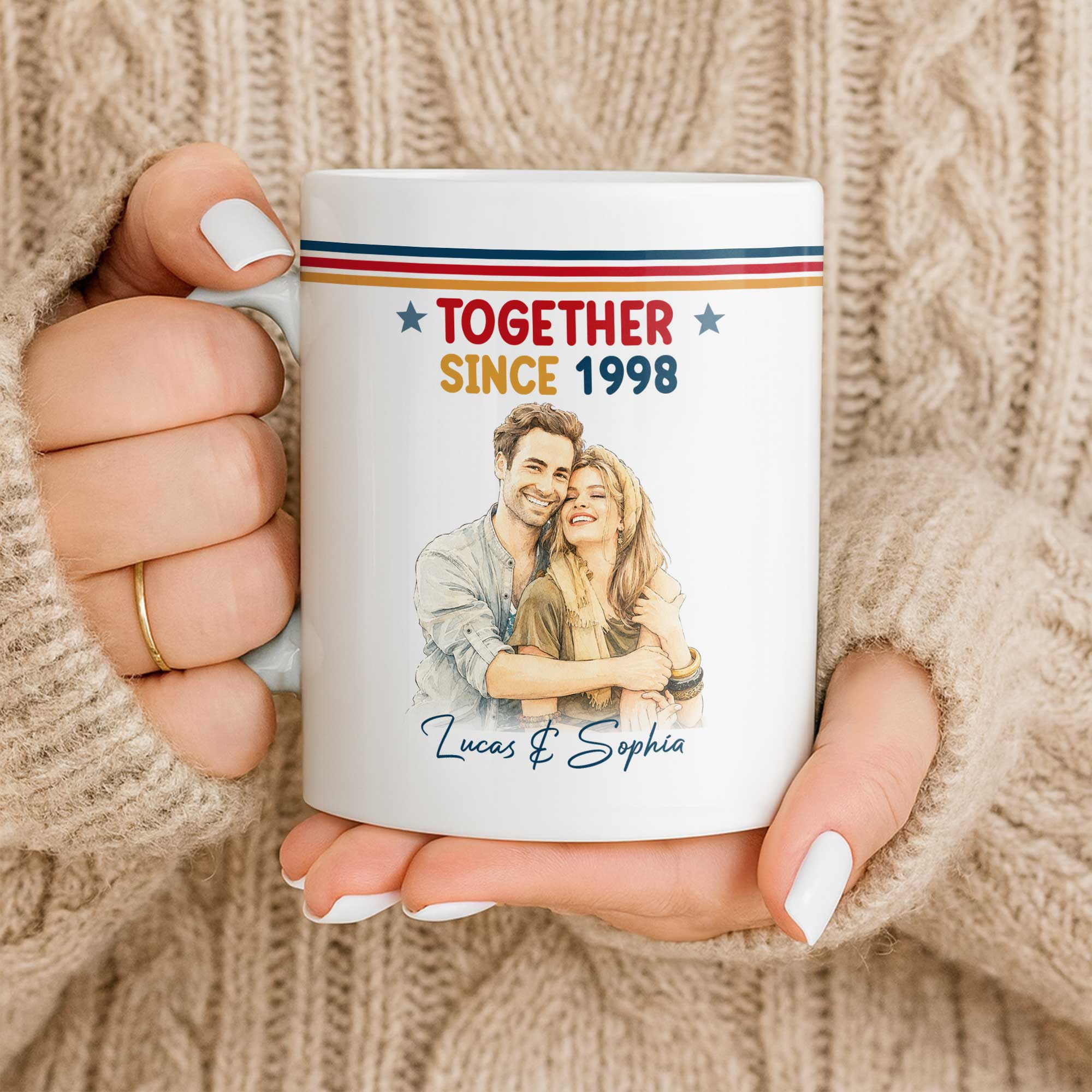 Personalized Retro Couple Portrait Coffee Mug Custom Art Gift Edge-to-edge Mug GradoCreations