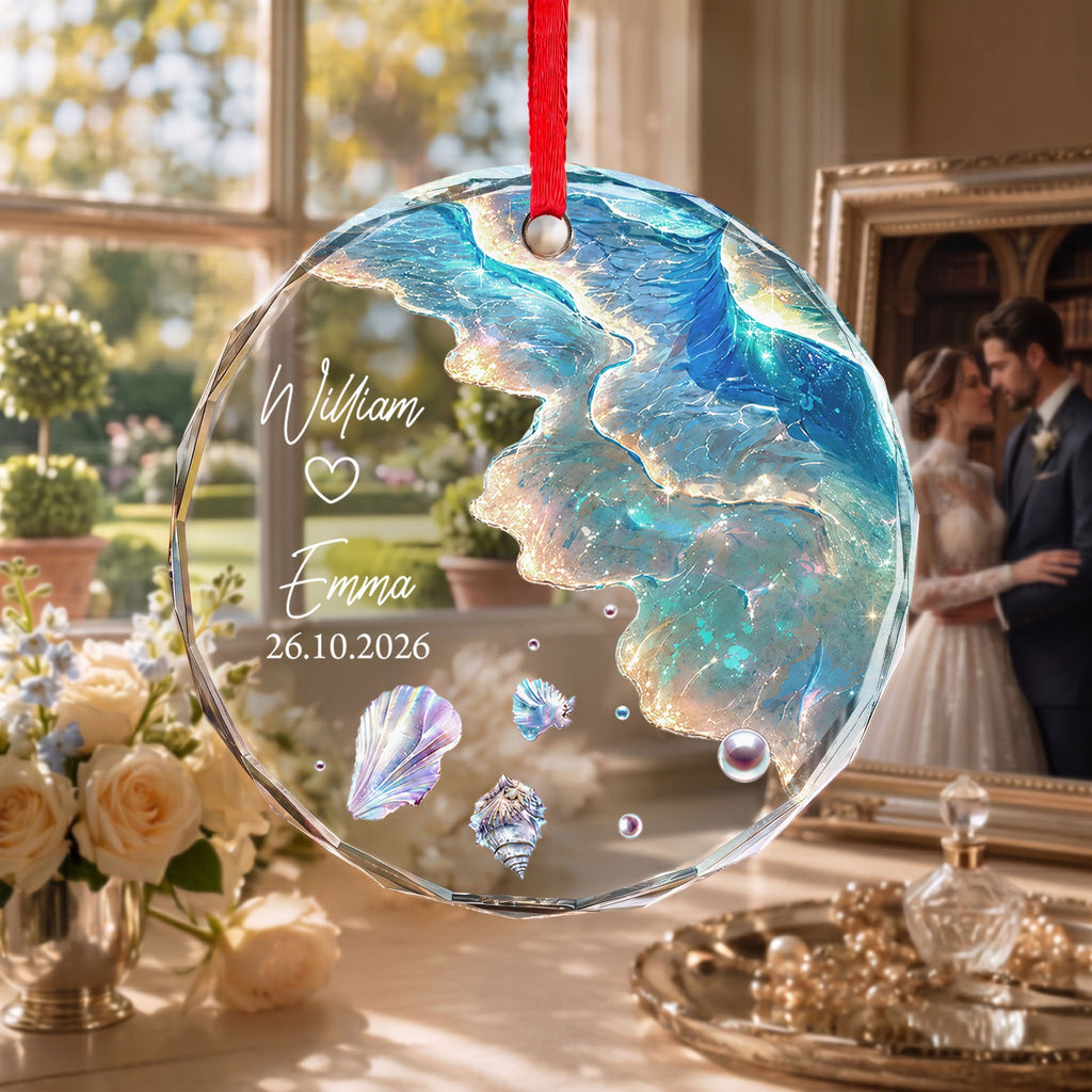 Personalized Glass Circle Ornament Customized Couple Gift for Anniversary