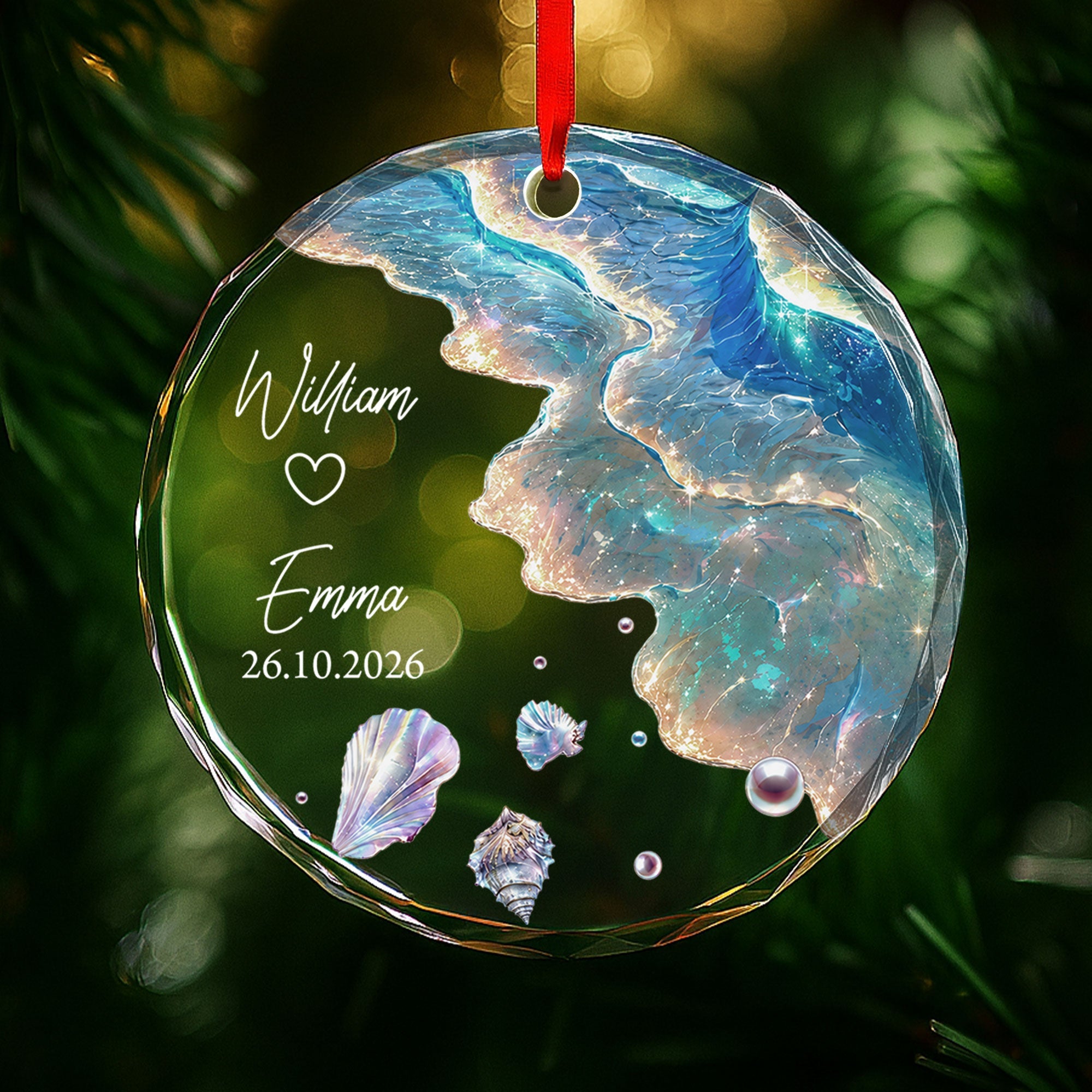 Personalized Glass Circle Ornament Customized Couple Gift for Anniversary
