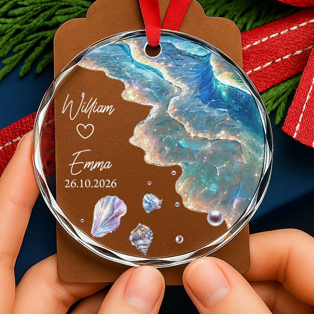Personalized Glass Circle Ornament Customized Couple Gift for Anniversary