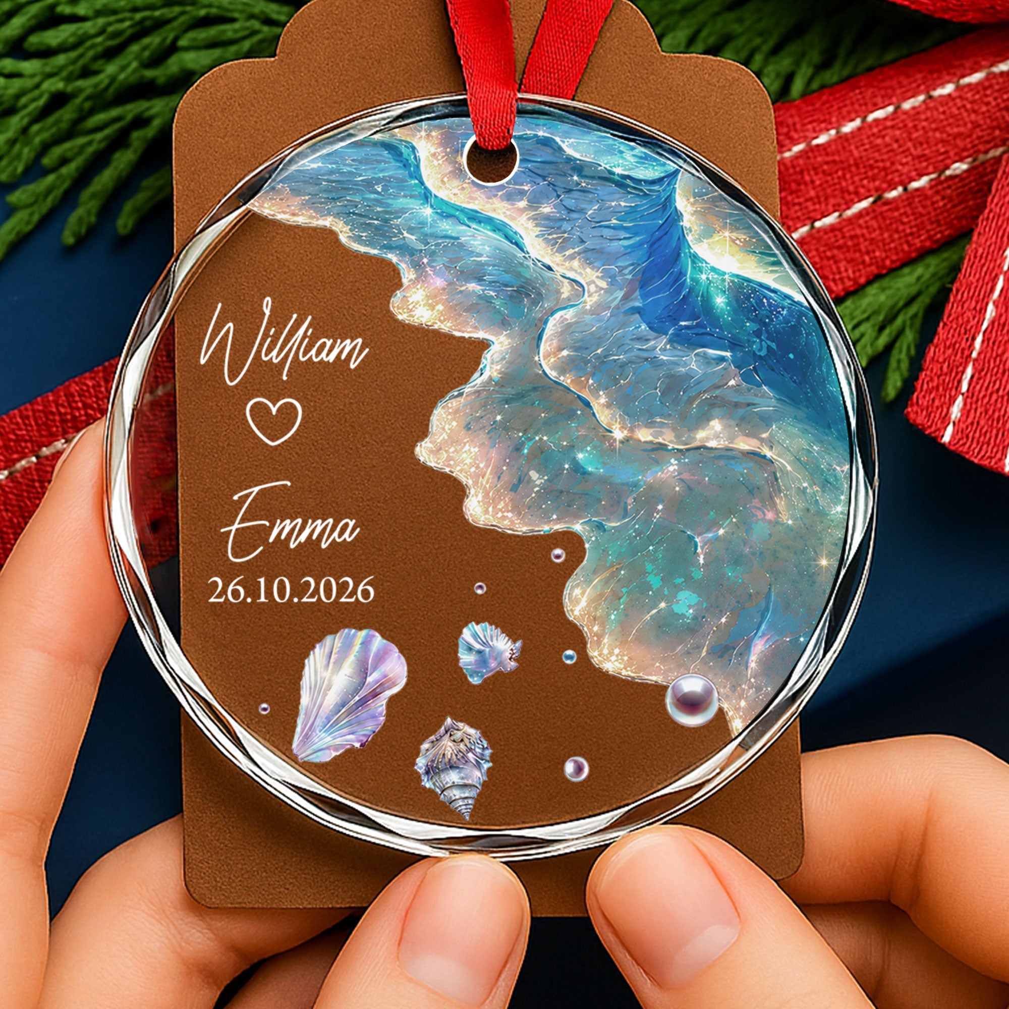 Personalized Glass Circle Ornament Customized Couple Gift for Anniversary