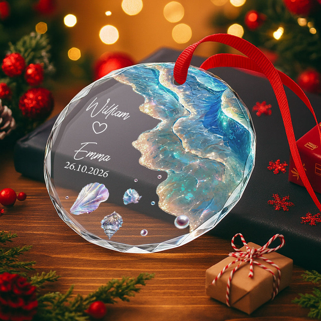 Personalized Glass Circle Ornament Customized Couple Gift for Anniversary