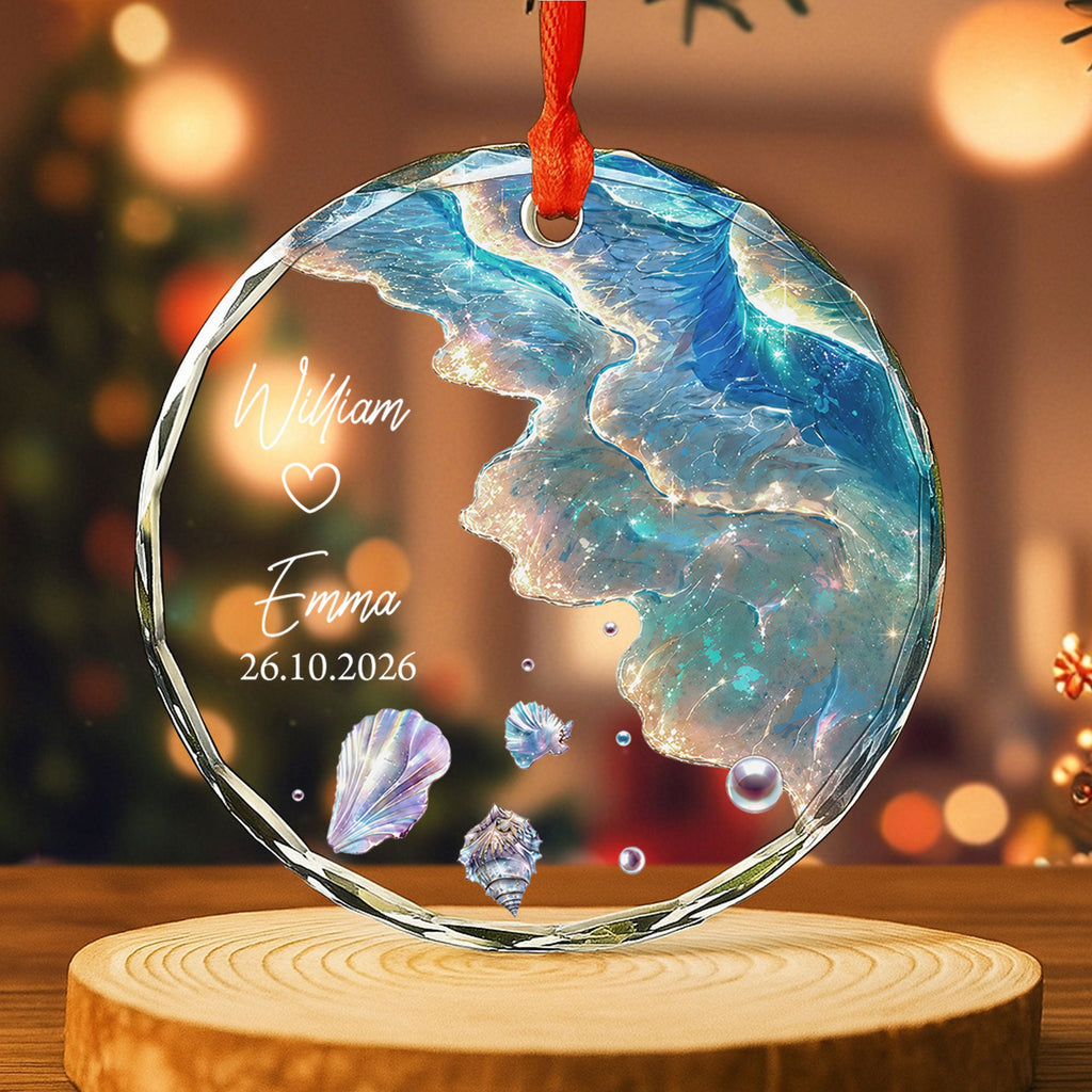 Personalized Glass Circle Ornament Customized Couple Gift for Anniversary