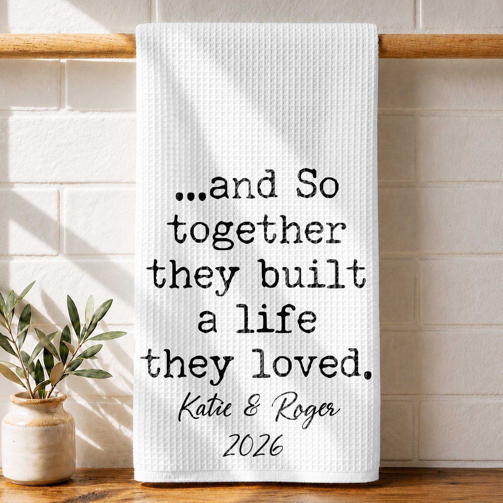 Personalized Kitchen Towel with Custom Names Couples Gift