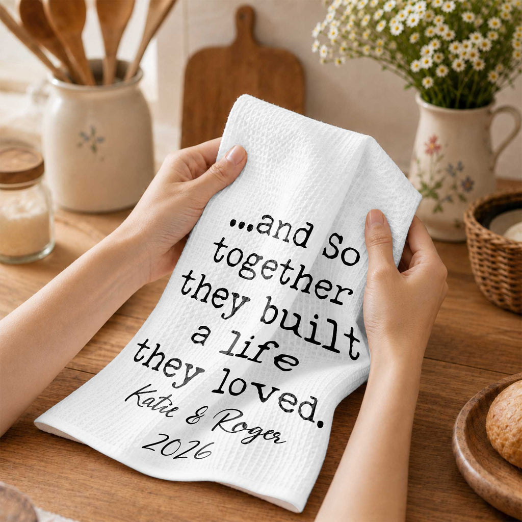 Personalized Kitchen Towel with Custom Names Couples Gift