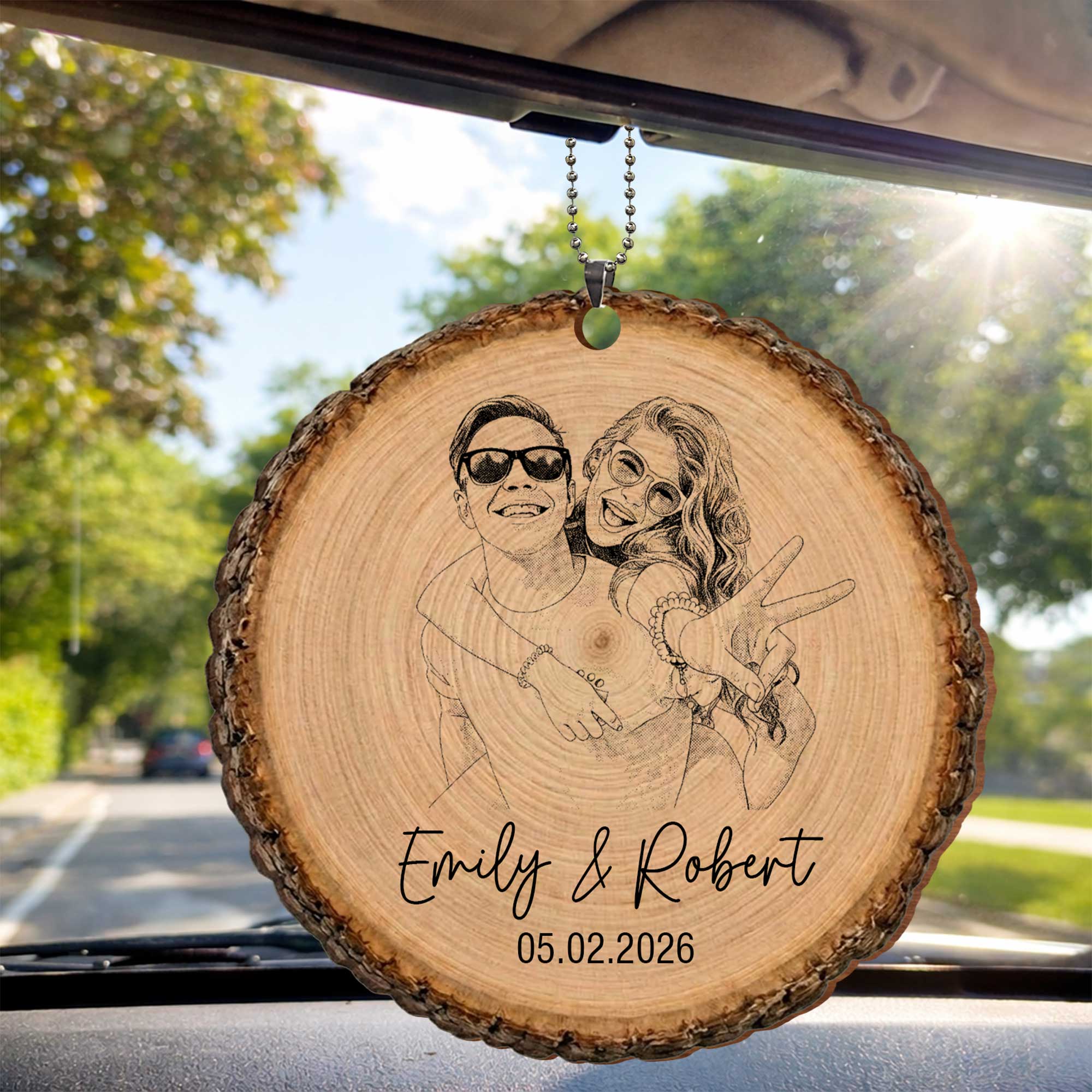 Personalized Photo Upload Wood Slice Ornament Custom Couple Gift
