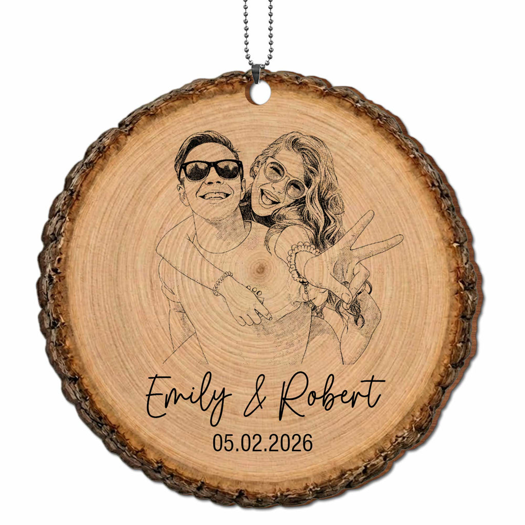 Personalized Photo Upload Wood Slice Ornament Custom Couple Gift